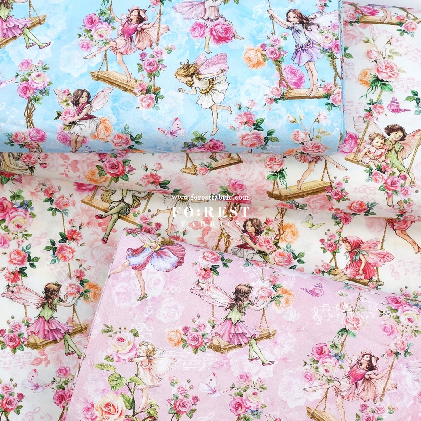 cotton - Garden Swings Flower Fairies fabric