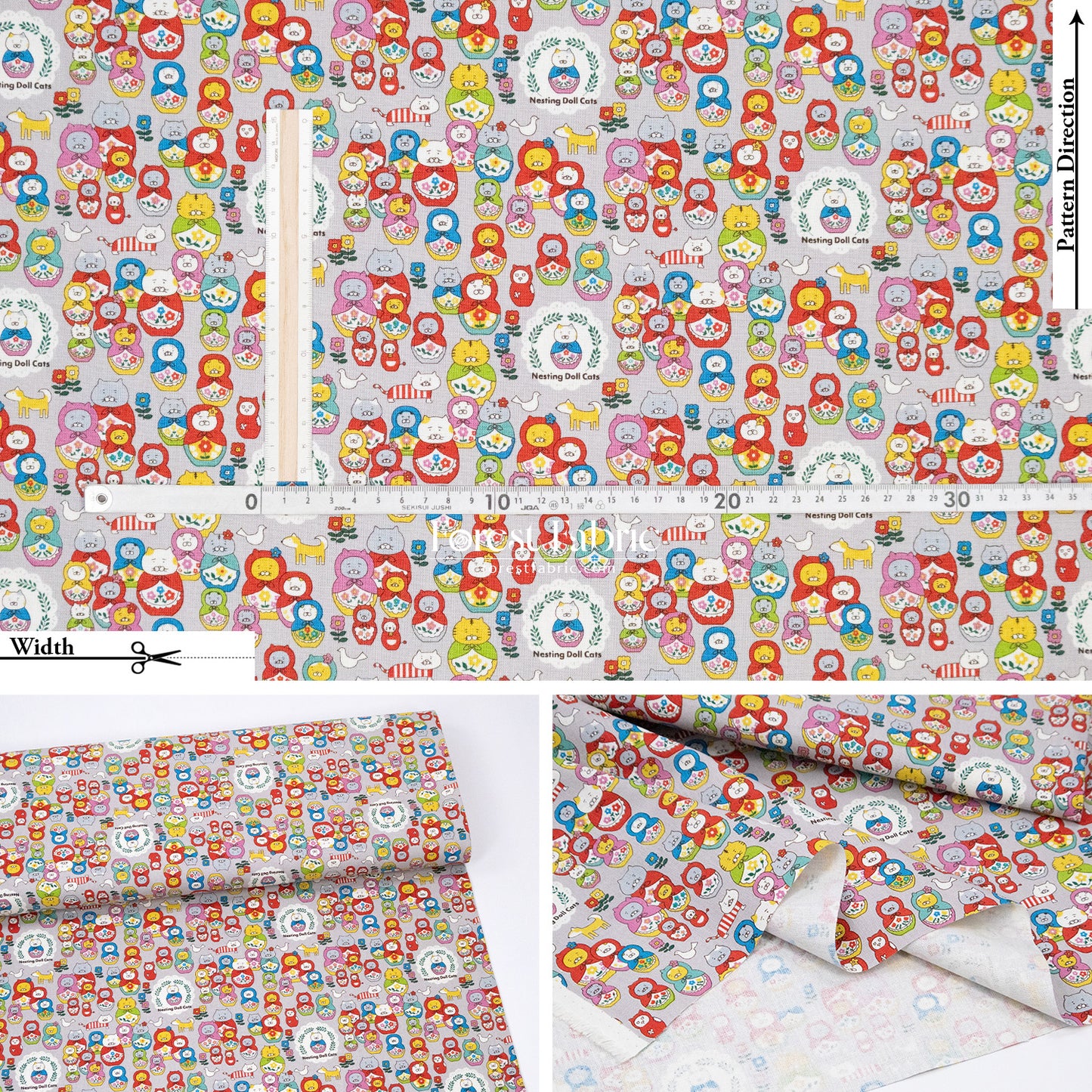 Canvas - The Nesting Doll Cats fabric