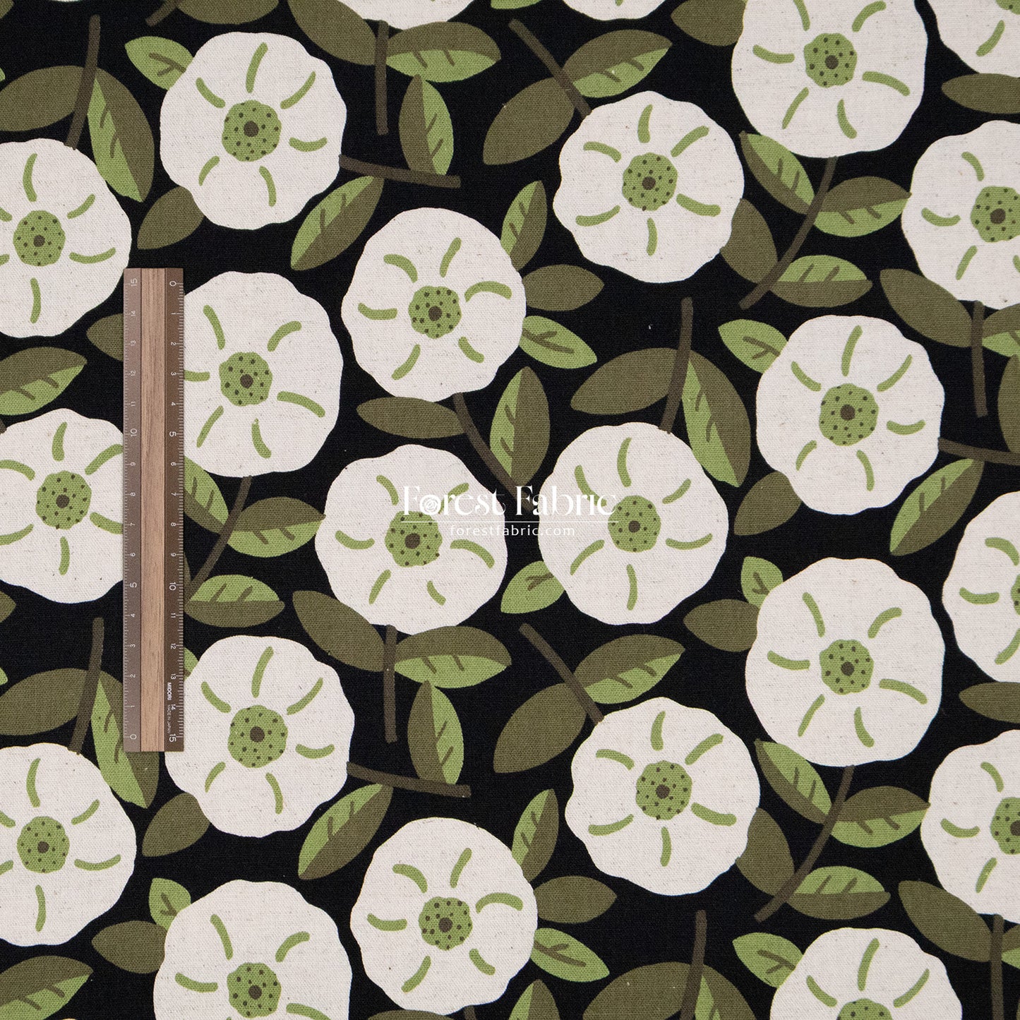 cotton linen - Olive Leaves & Blooms fabric