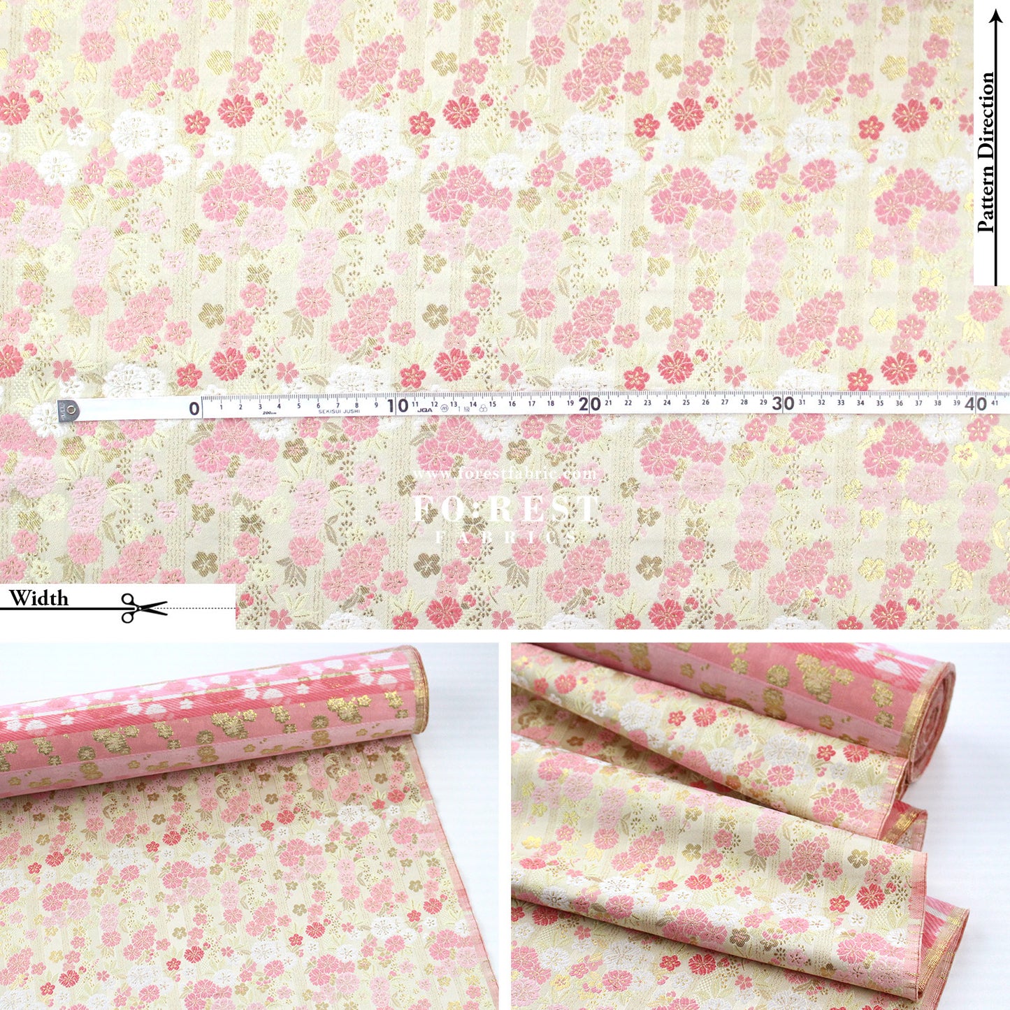 Gold Brocade - Raining sakura flower fabric