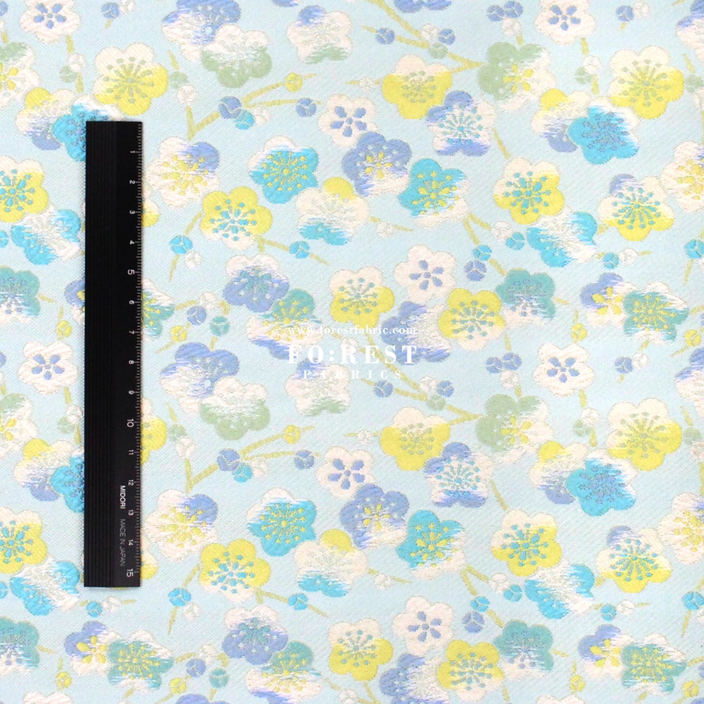 Gold Brocade - Sakura River Flower fabric Mint/Purple