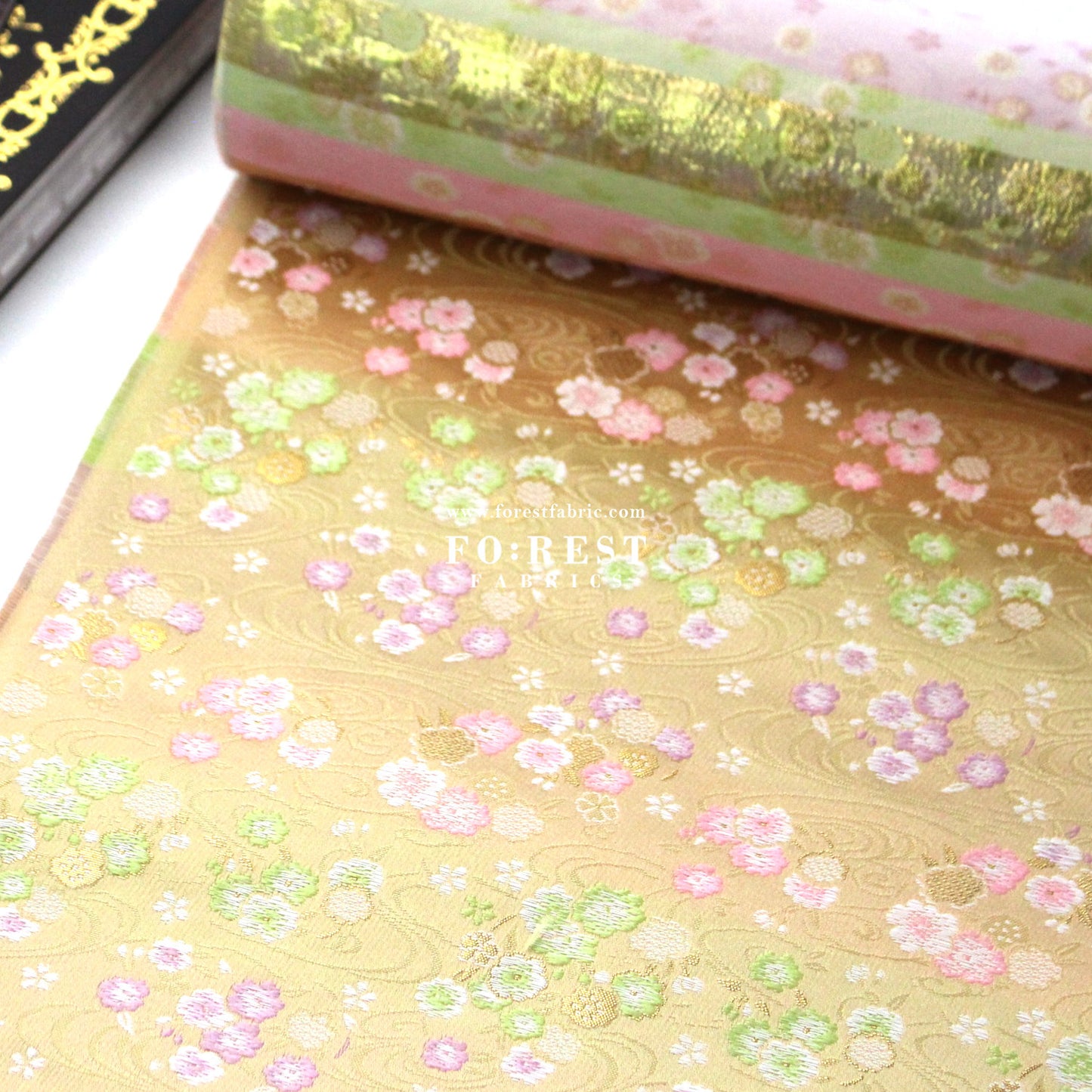 Gold Brocade - Sakura River flower fabric