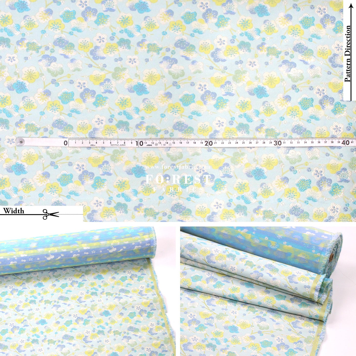 Gold Brocade - Sakura River Flower fabric Mint/Purple