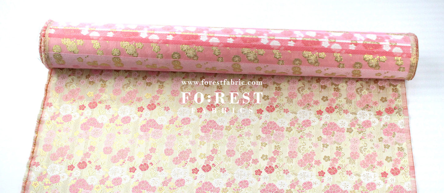 Gold Brocade - Raining sakura flower fabric