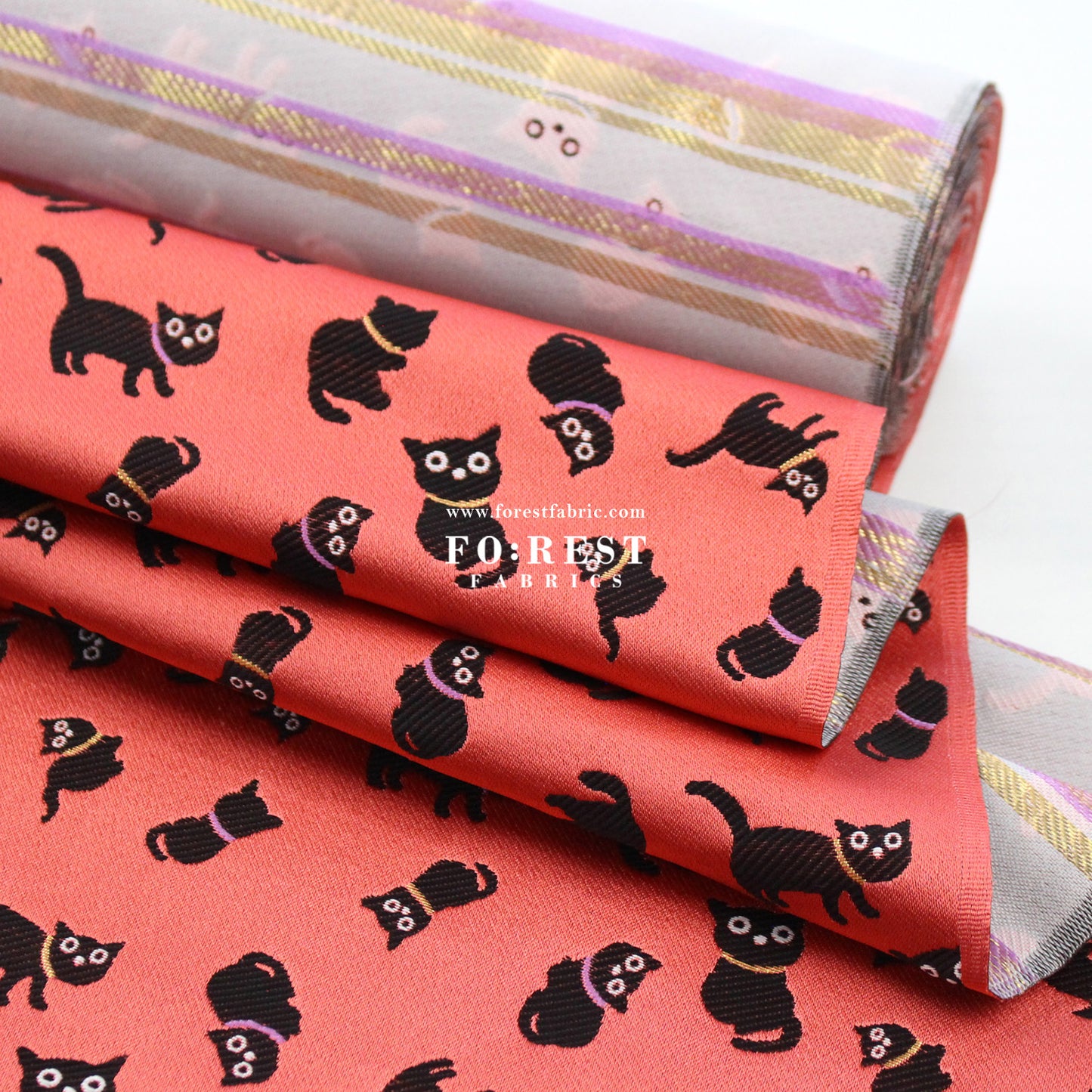 Gold Brocade - cats fabric Lightred