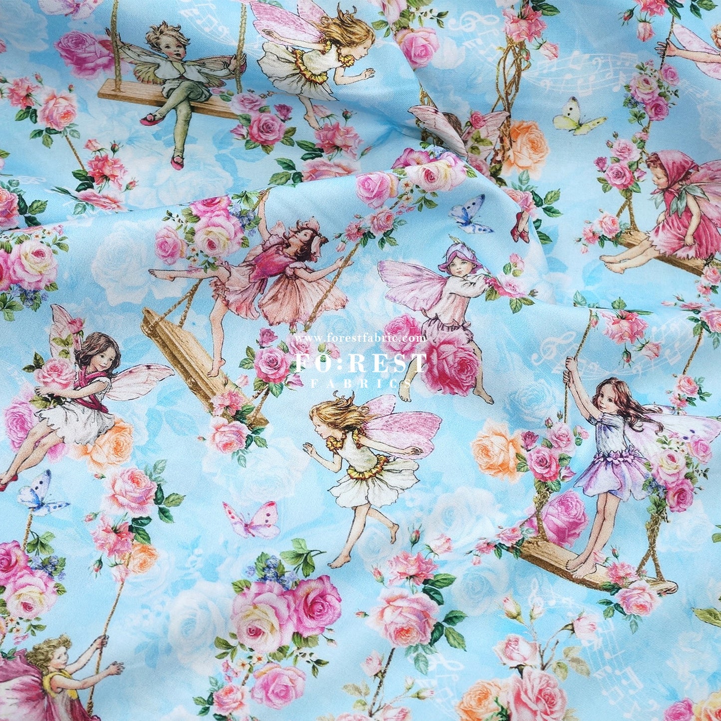 cotton - Garden Swings Flower Fairies fabric