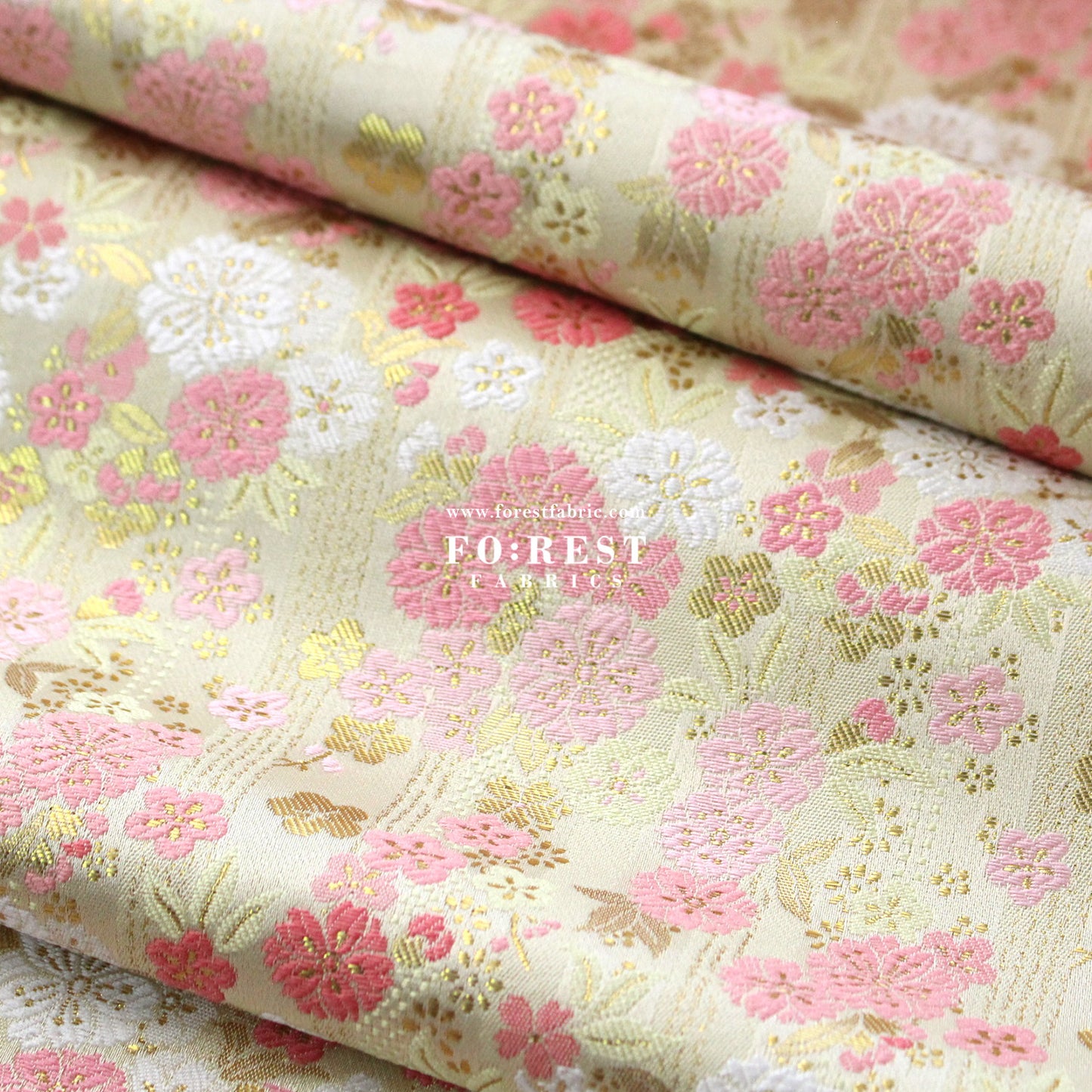 Gold Brocade - Raining sakura flower fabric