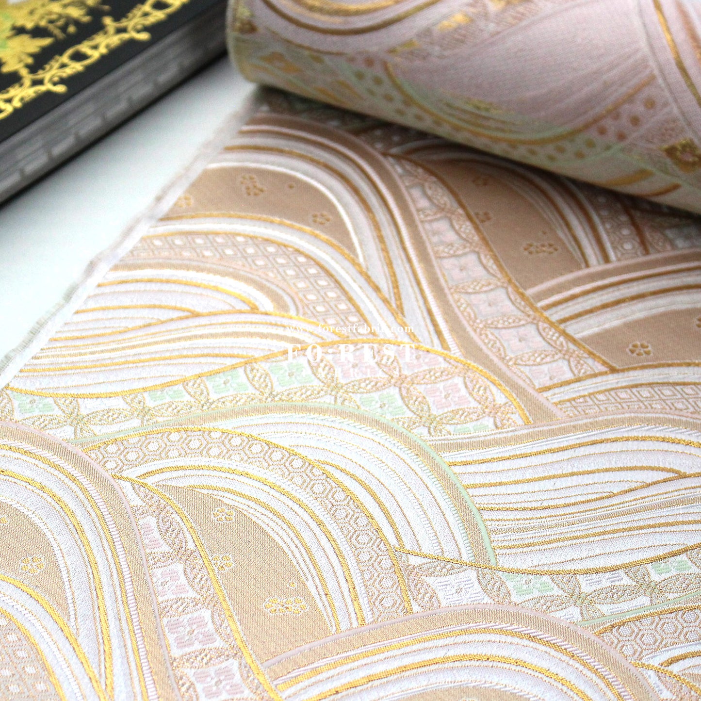 Gold Brocade - Great Wave fabric ICEPINK