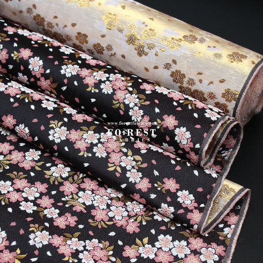 Gold Brocade - Flowing Sakura fabric Black