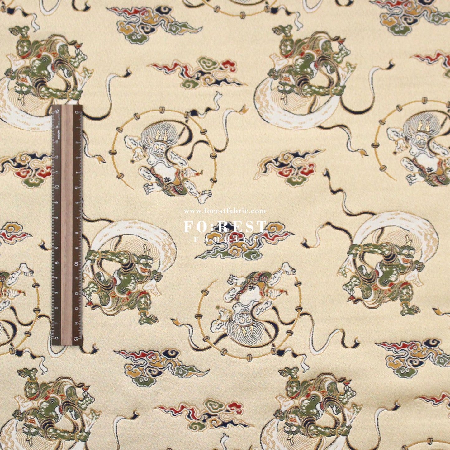 Gold Brocade - Japanese Raijin Thor fabric Lightgold