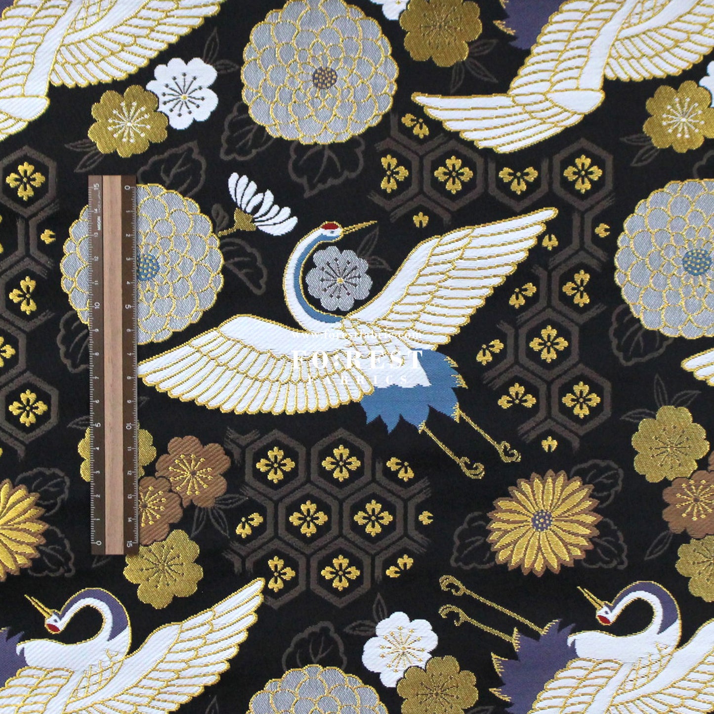 Gold Brocade - Crane fabric Black