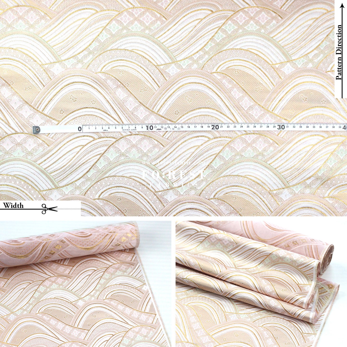 Gold Brocade - Great Wave fabric ICEPINK