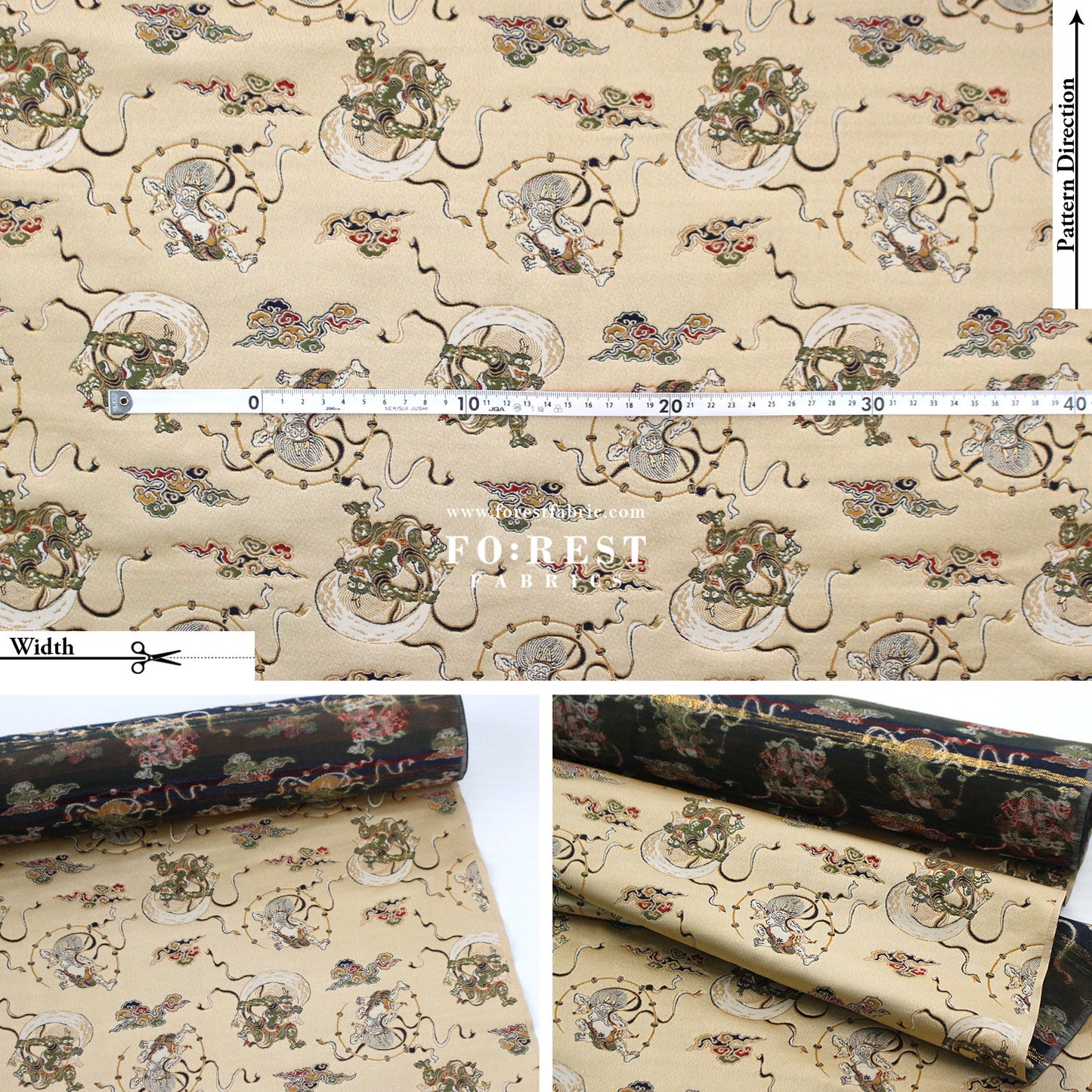 Gold Brocade - Japanese Raijin Thor fabric Lightgold