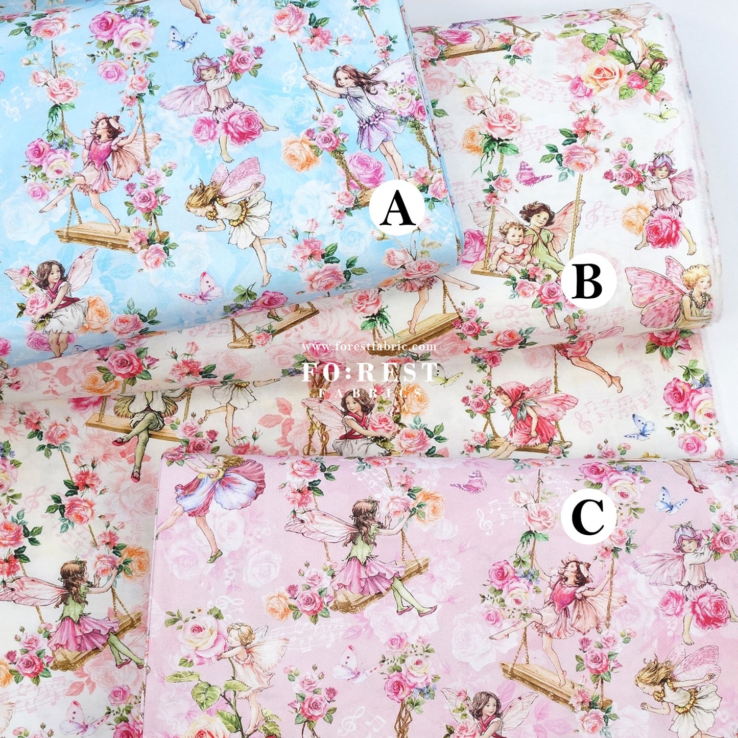 cotton - Garden Swings Flower Fairies fabric