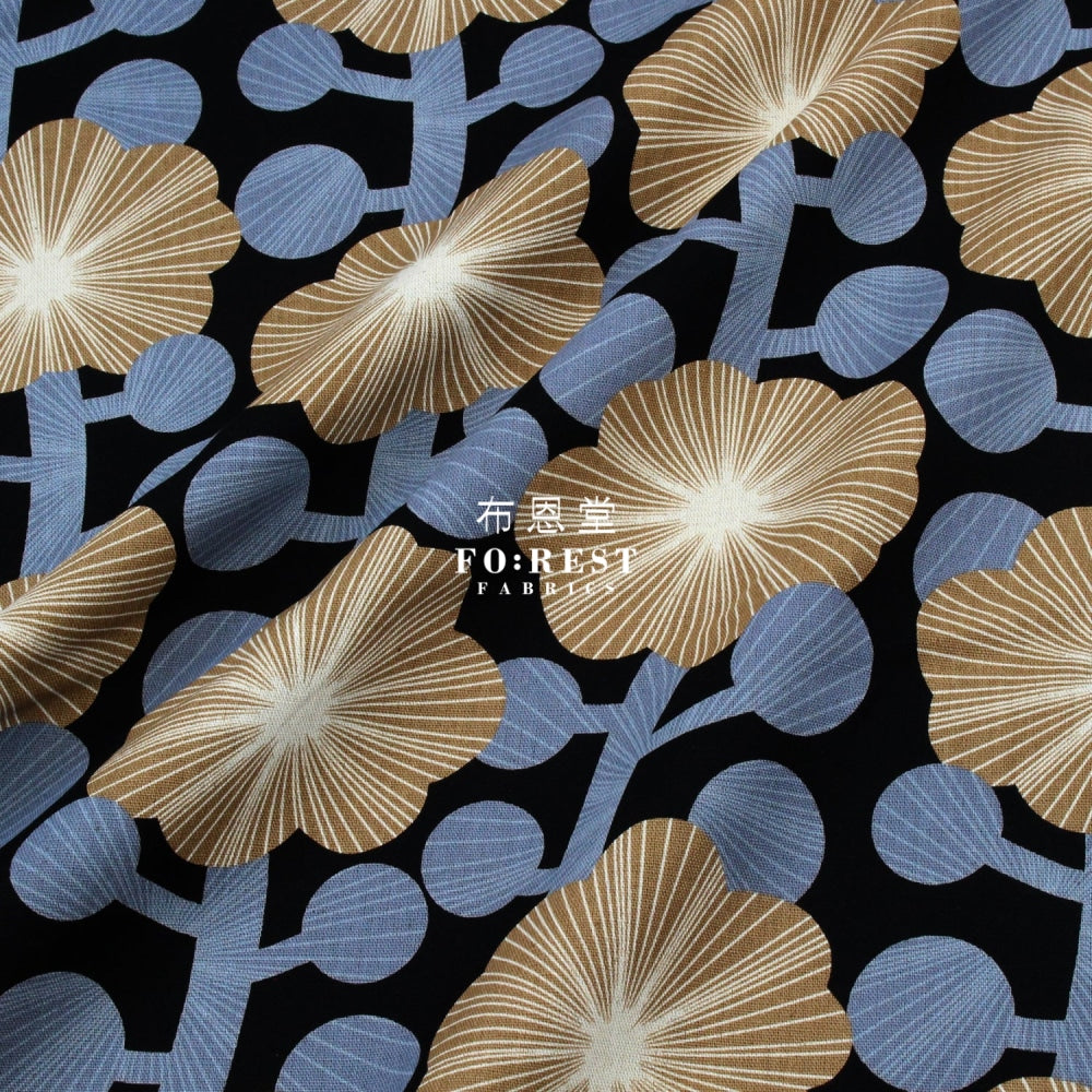 Canvas - Diagonal Flower Fabric Black Cotton Linen Canvas