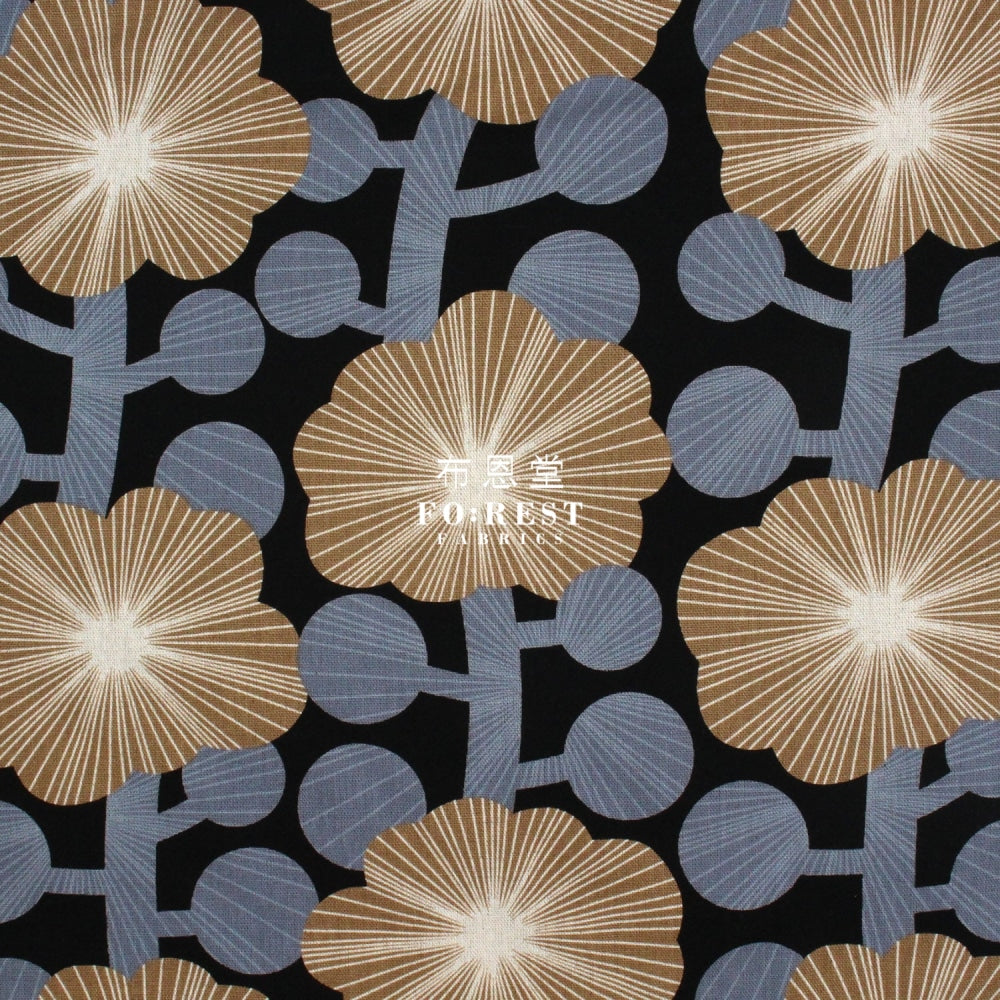 Canvas - Diagonal Flower Fabric Black Cotton Linen Canvas