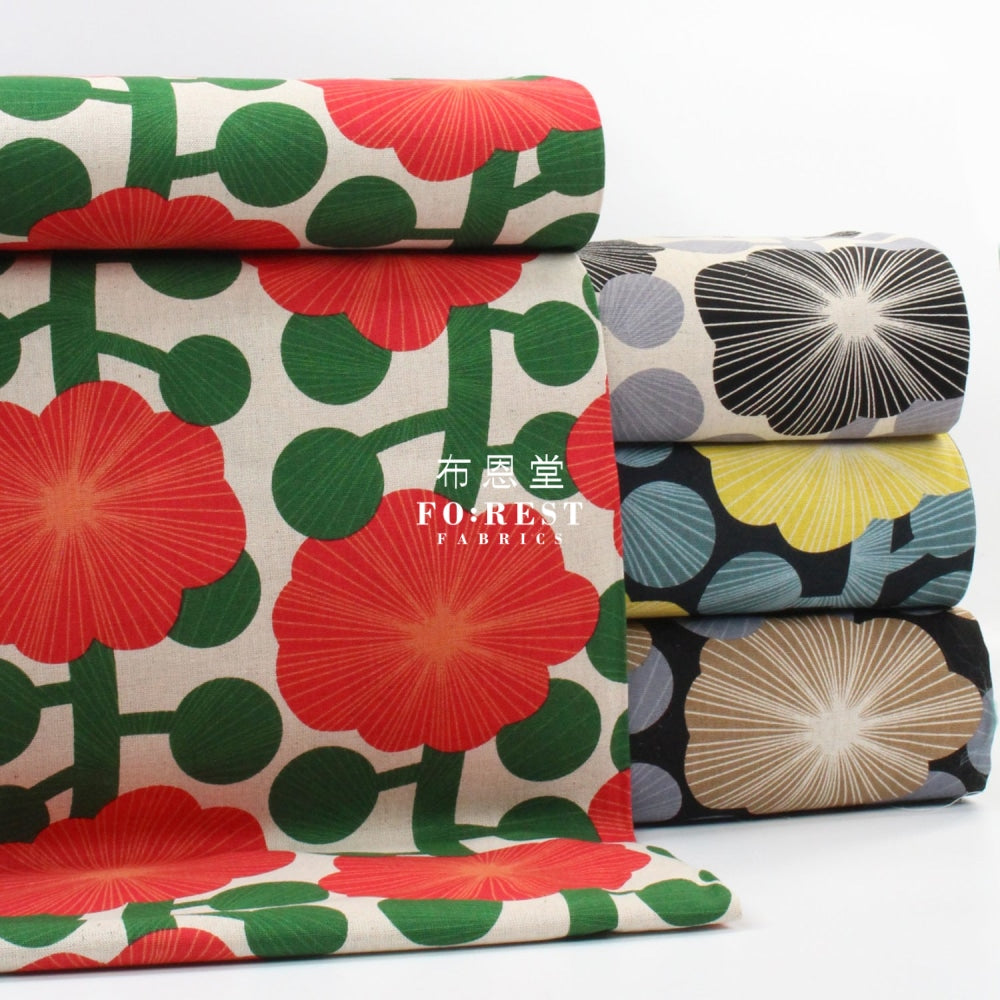 Canvas - Diagonal Flower Fabric Red Cotton Linen Canvas