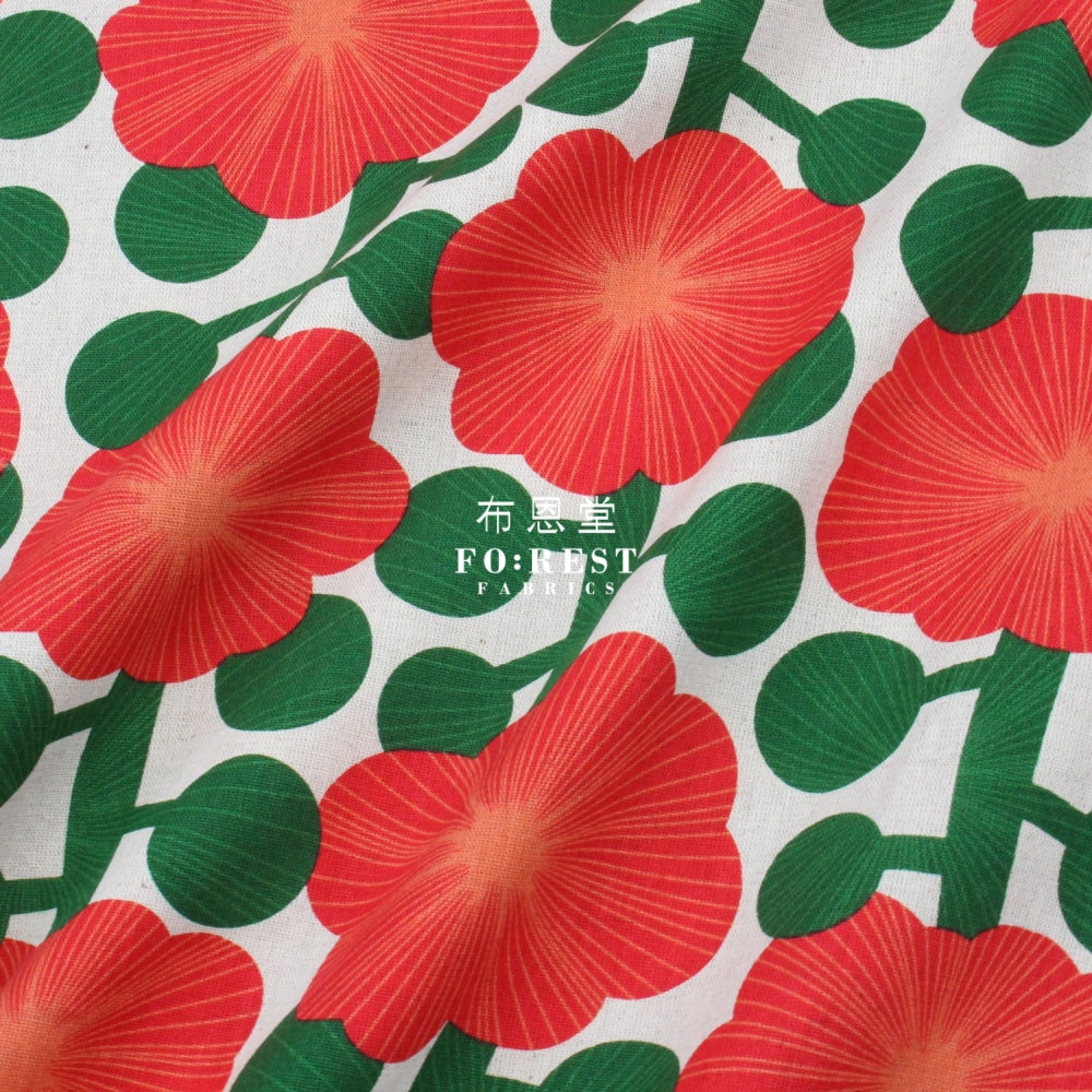 Canvas - Diagonal Flower Fabric Red Cotton Linen Canvas
