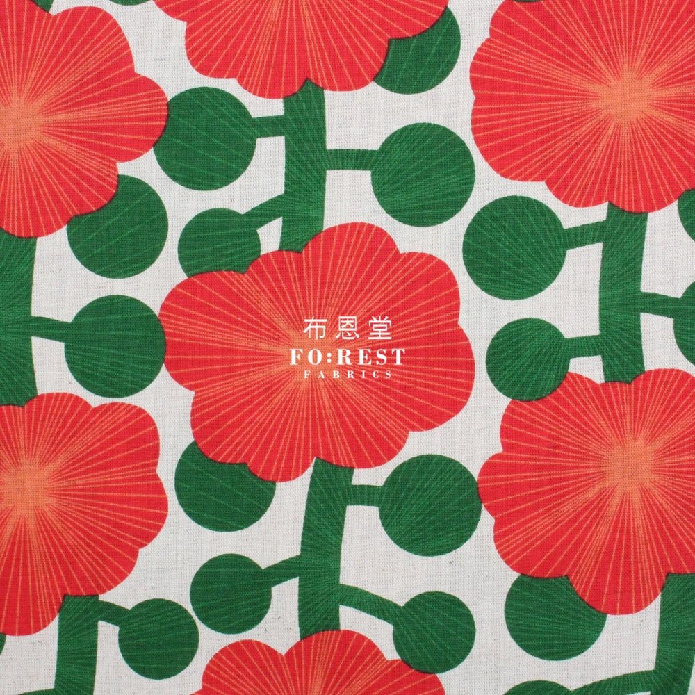 Canvas - Diagonal Flower Fabric Red Cotton Linen Canvas