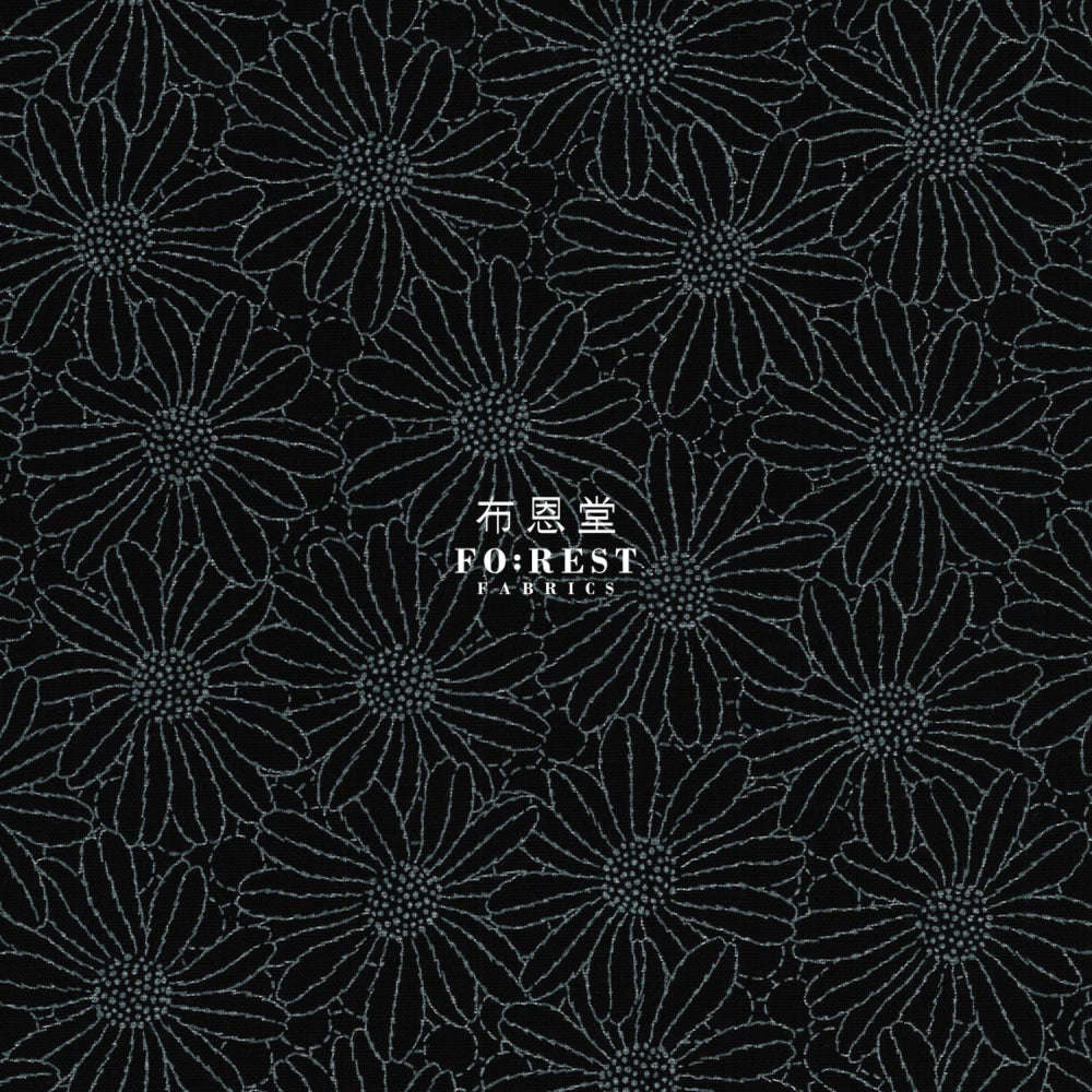 Canvas - Lacquer Print Flowers Fabric Black Cotton Linen Canvas