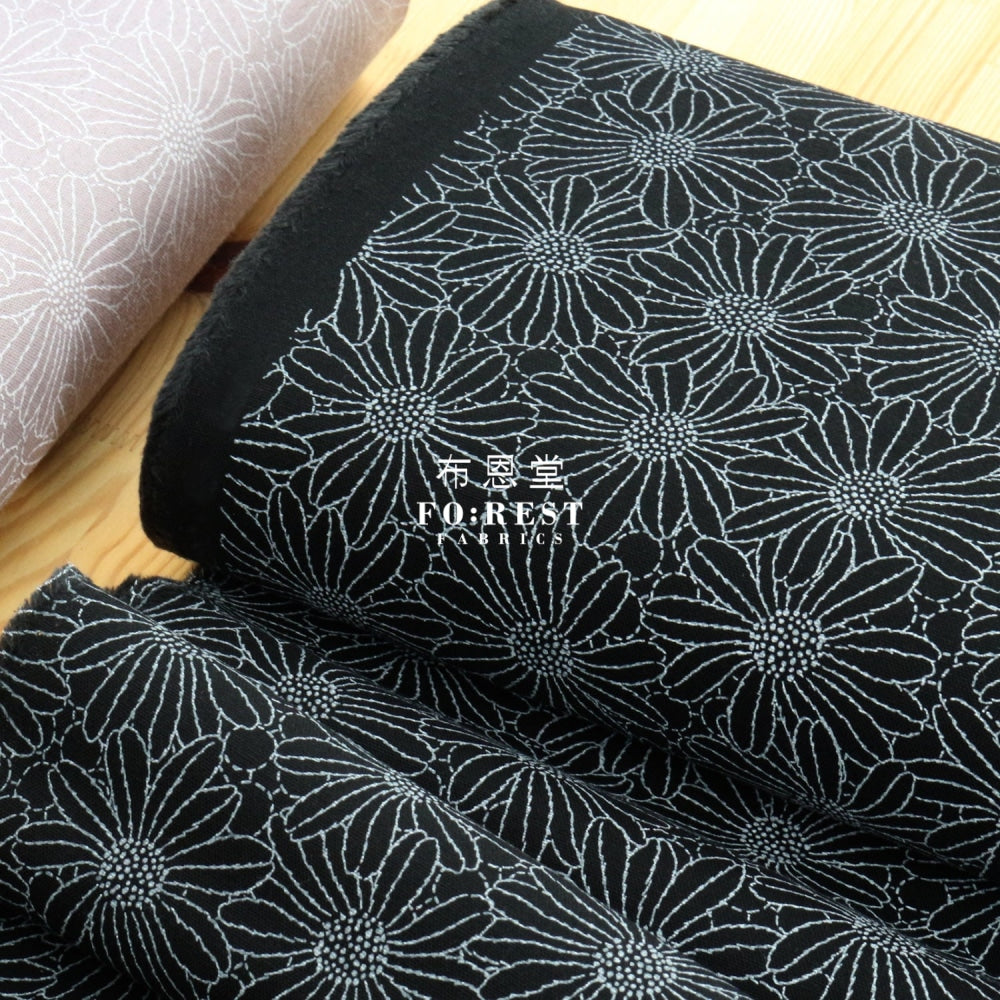 Canvas - Lacquer Print Flowers Fabric Black Cotton Linen Canvas