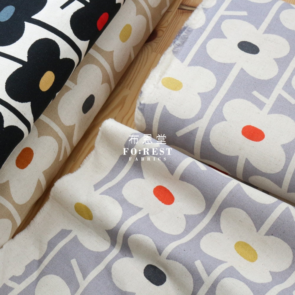 Canvas - Piccolo Flowers Fabric Khaki Cotton Linen Canvas