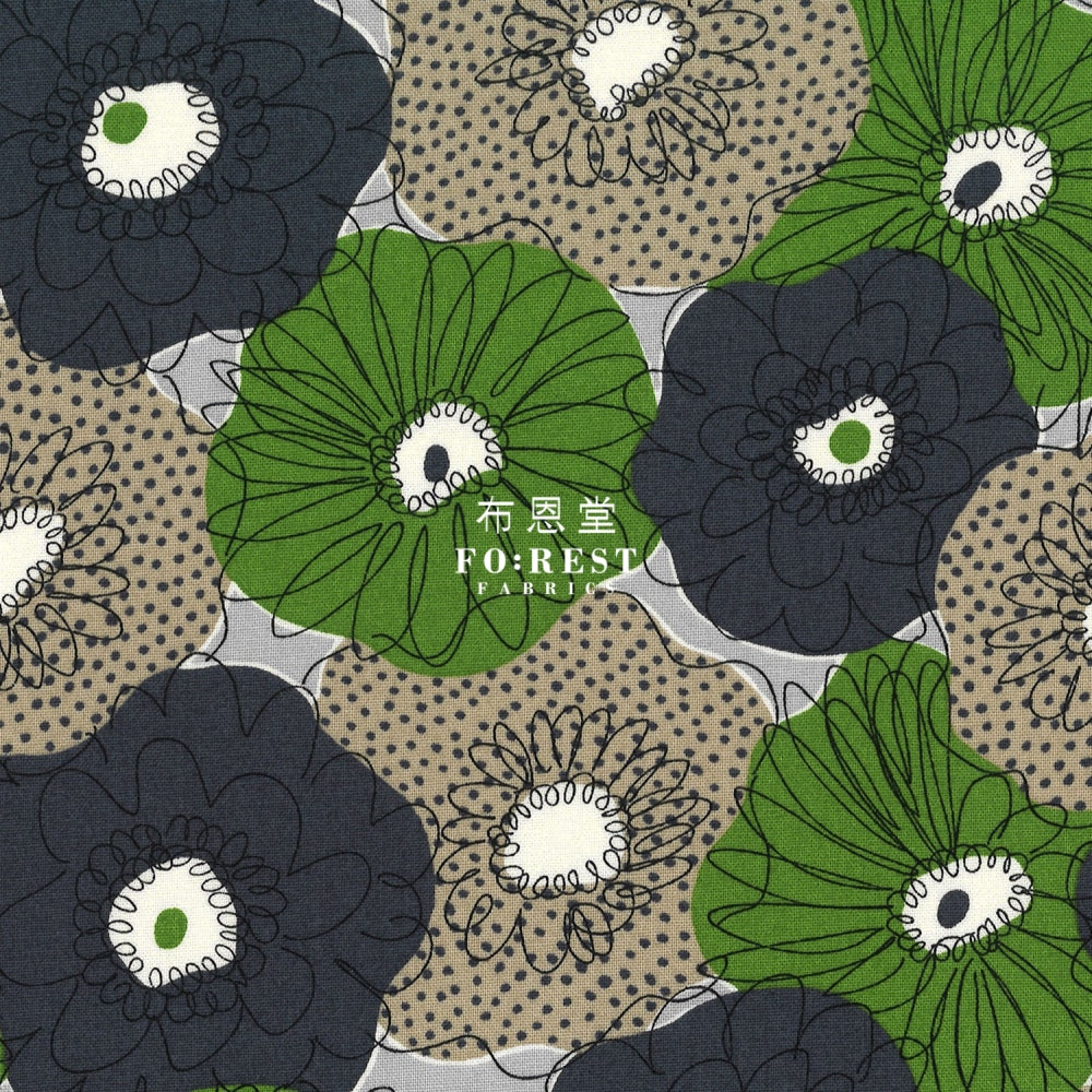 Canvas - Scrunchie Flower Fabric Green Cotton Linen Canvas