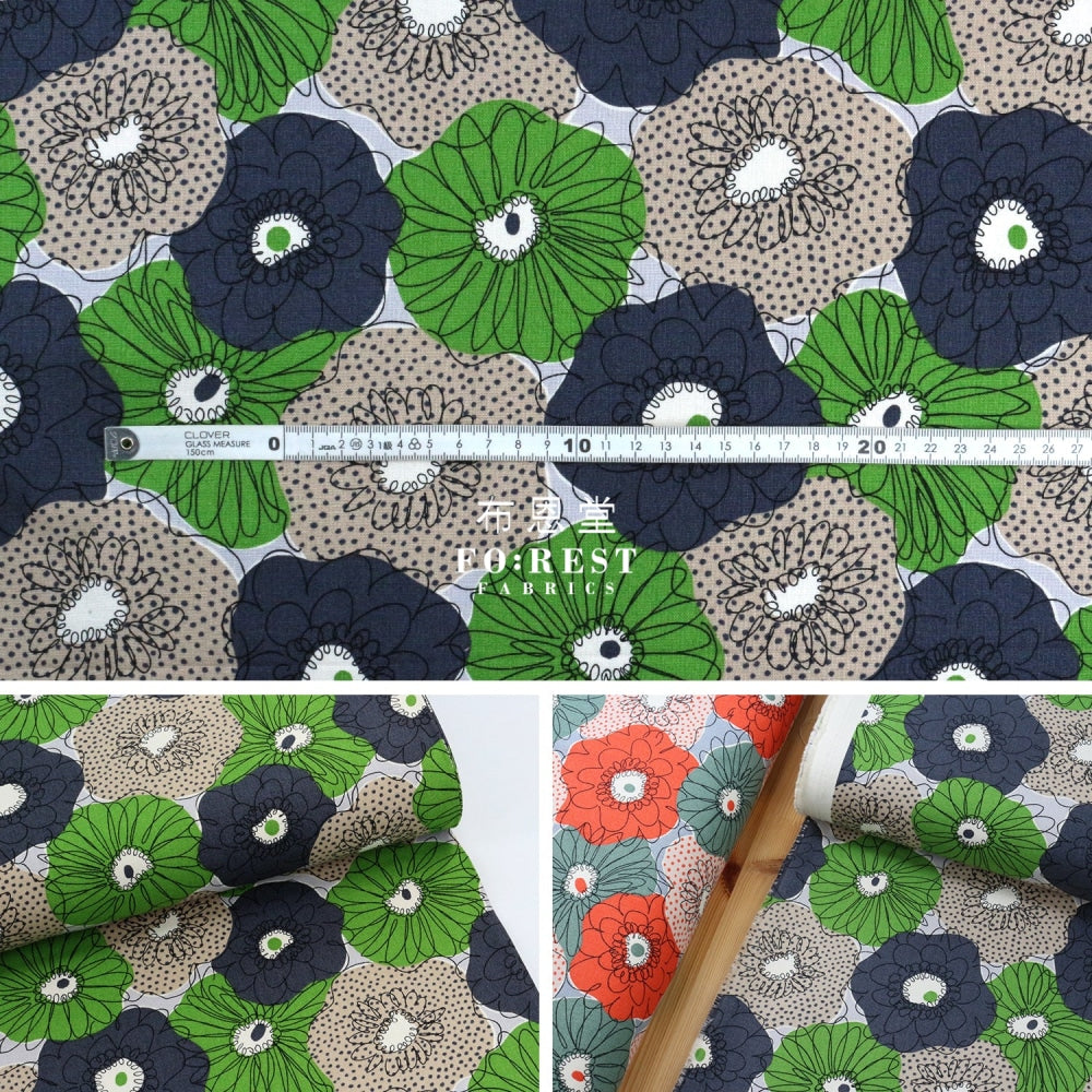 Canvas - Scrunchie Flower Fabric Green Cotton Linen Canvas