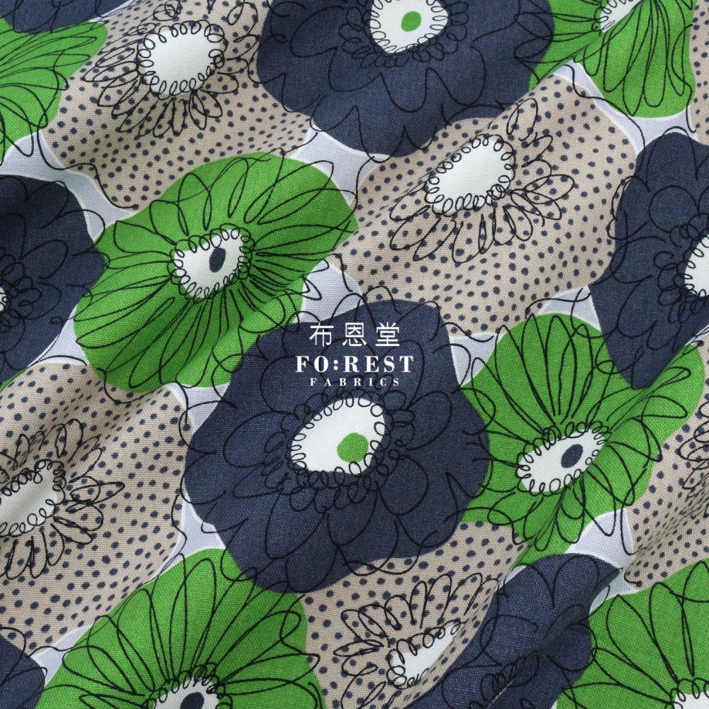 Canvas - Scrunchie Flower Fabric Green Cotton Linen Canvas