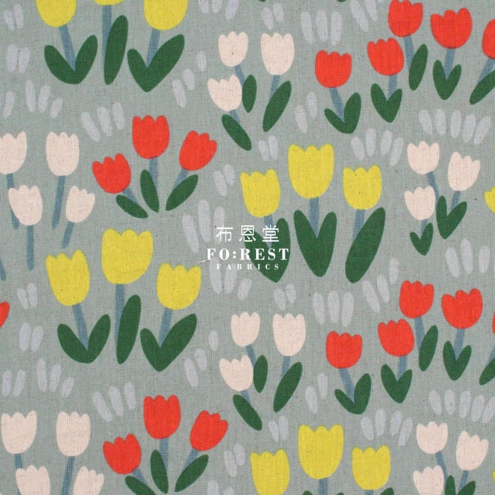 Canvas - tulip flower fabric Green - FO:REST Fabric 布恩堂Liberty fabrictana lawnjapanese fabricykk zipper