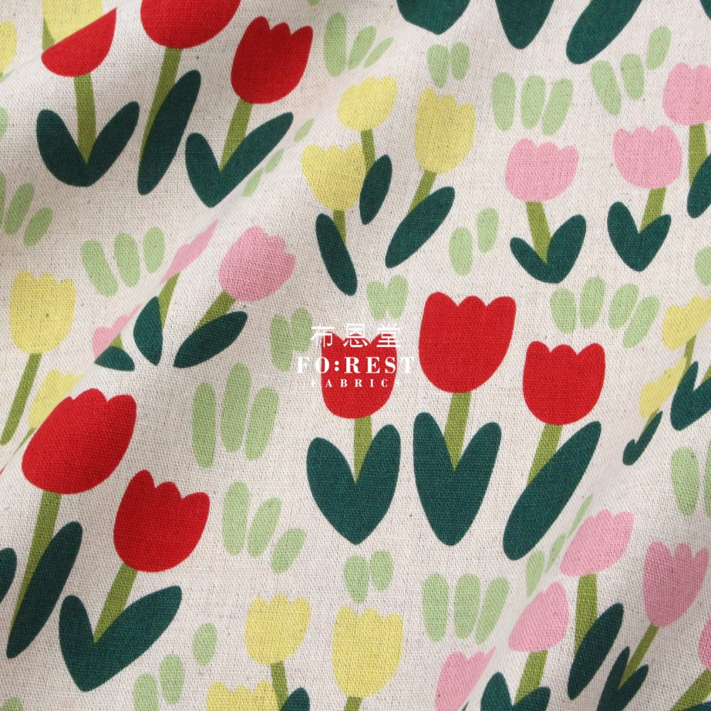 Canvas - Tulip Flower Fabric Natural Cotton Linen Canvas