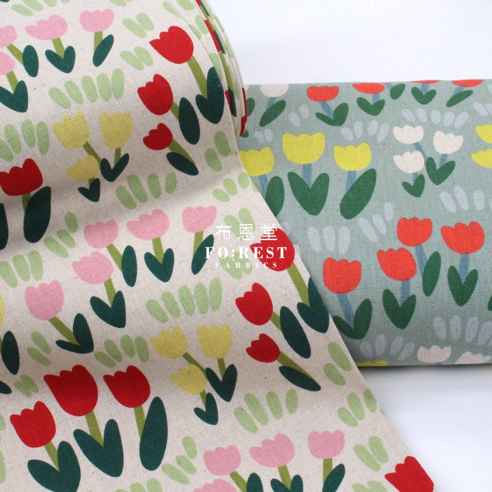 Canvas - Tulip Flower Fabric Natural Cotton Linen Canvas