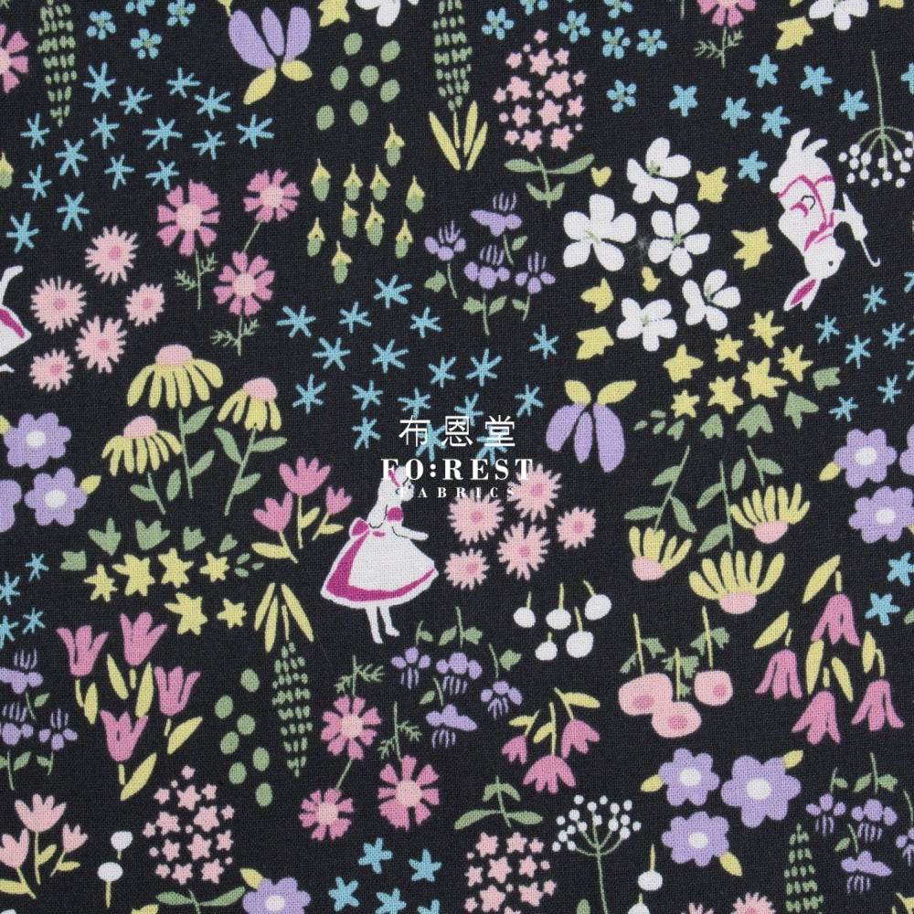 Cotton - Alice Flower Maze Fabric Black