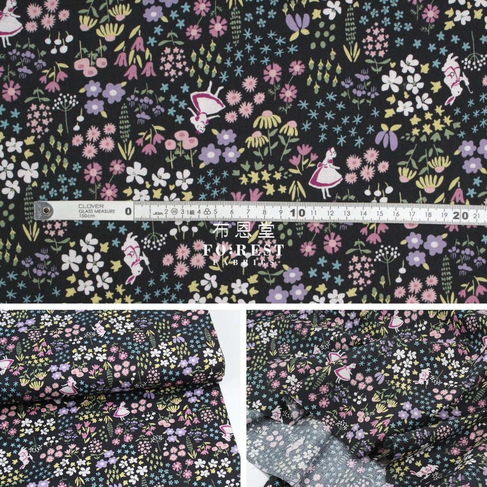 Cotton - Alice Flower Maze Fabric Black