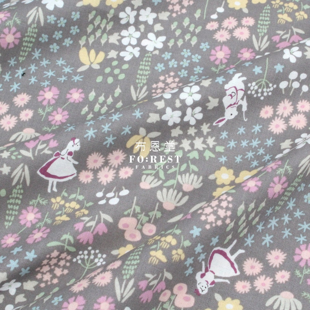 Cotton - Alice Flower Maze Fabric Gray