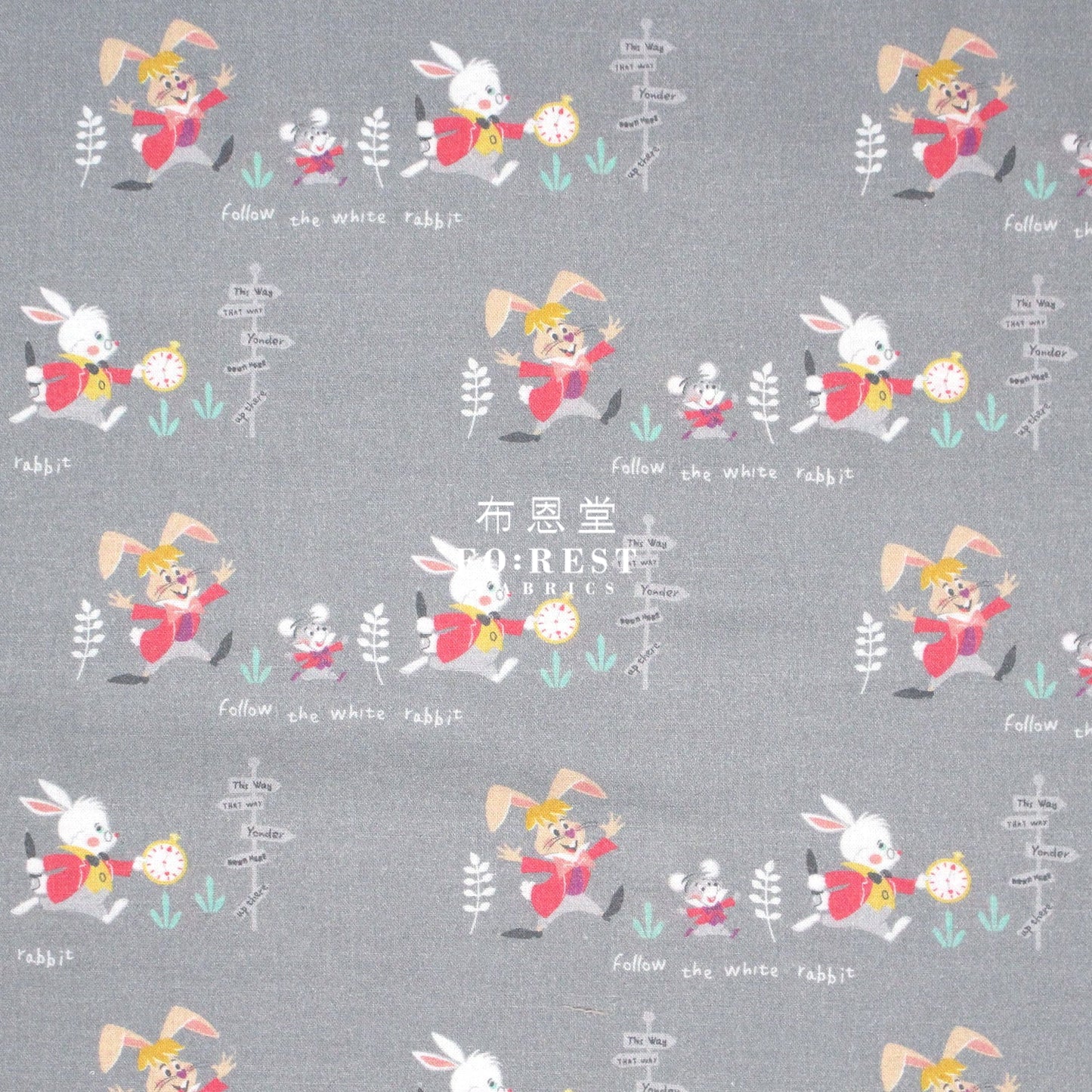 Cotton - Alice Wonderland Fabric Gray