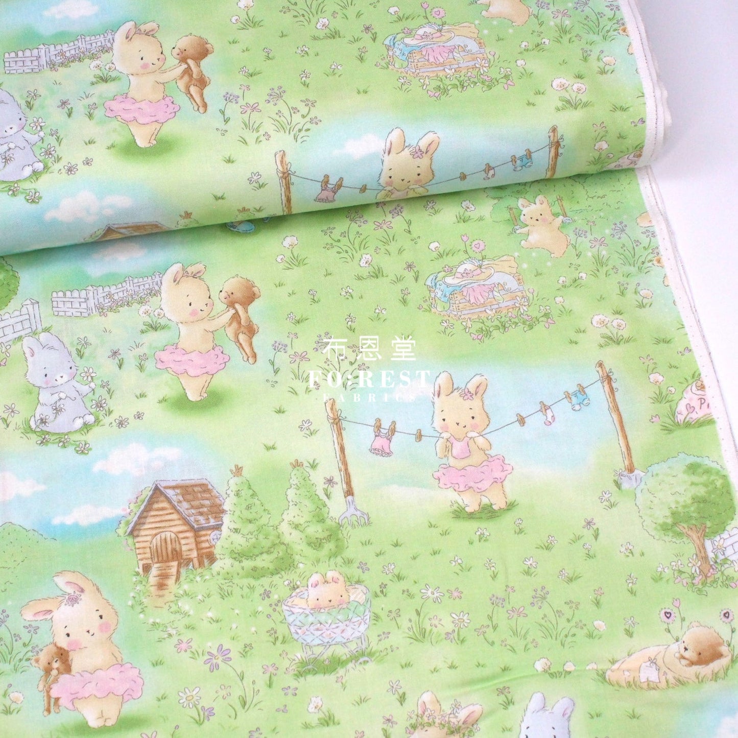 cotton - Bunny In the Meadow fabric - FO:REST Fabric 布恩堂Liberty fabrictana lawnjapanese fabricykk zipper