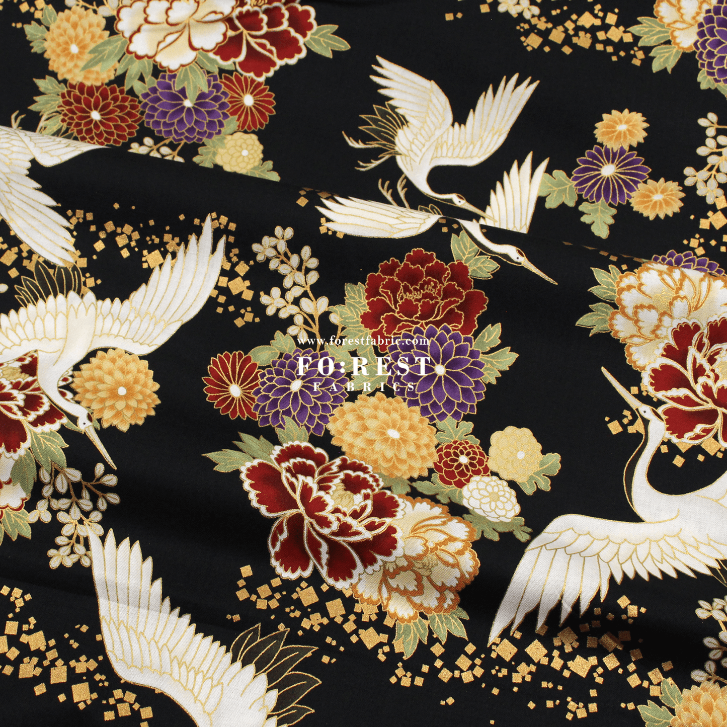 cotton - Crane fabric Black - FO:REST Fabric 布恩堂Liberty fabrictana lawnjapanese fabricykk zipper