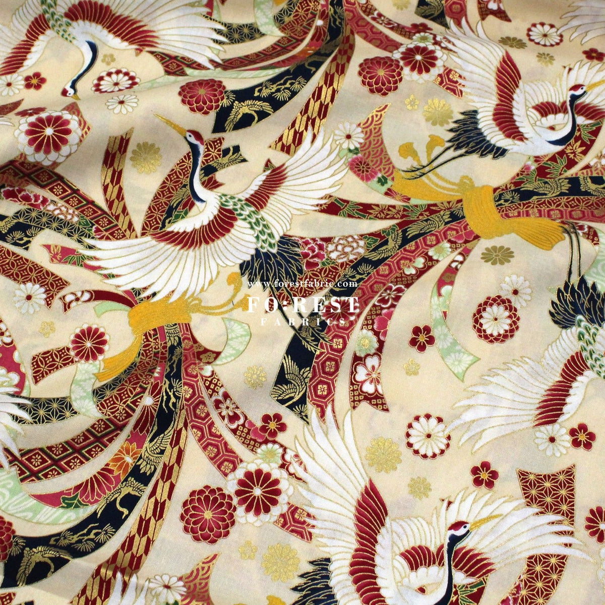 cotton - Crane with metallic fabric - FO:REST Fabric 布恩堂Liberty fabrictana lawnjapanese fabricykk zipper