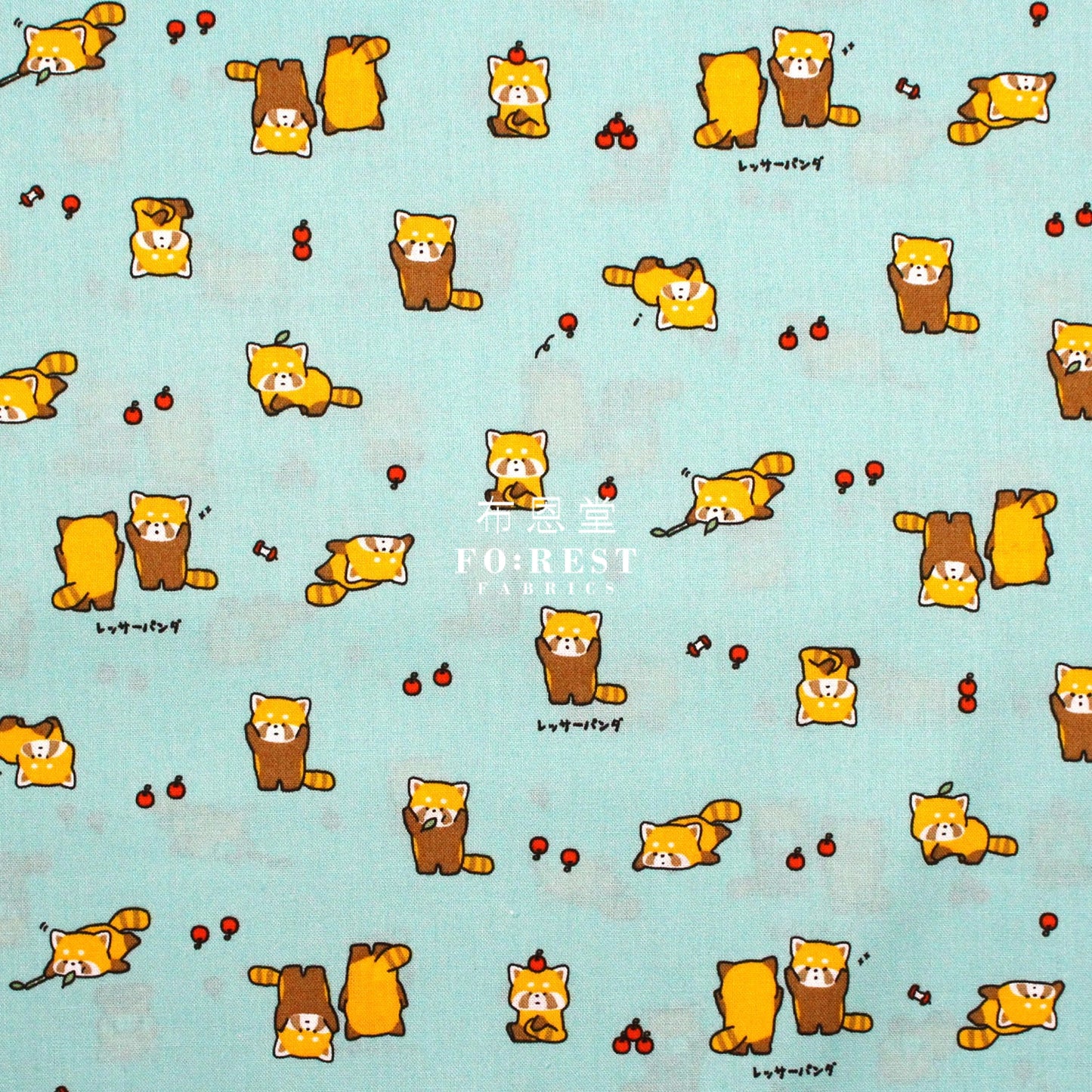Cotton - Cute Lesser Panda Fabric Green Cotton