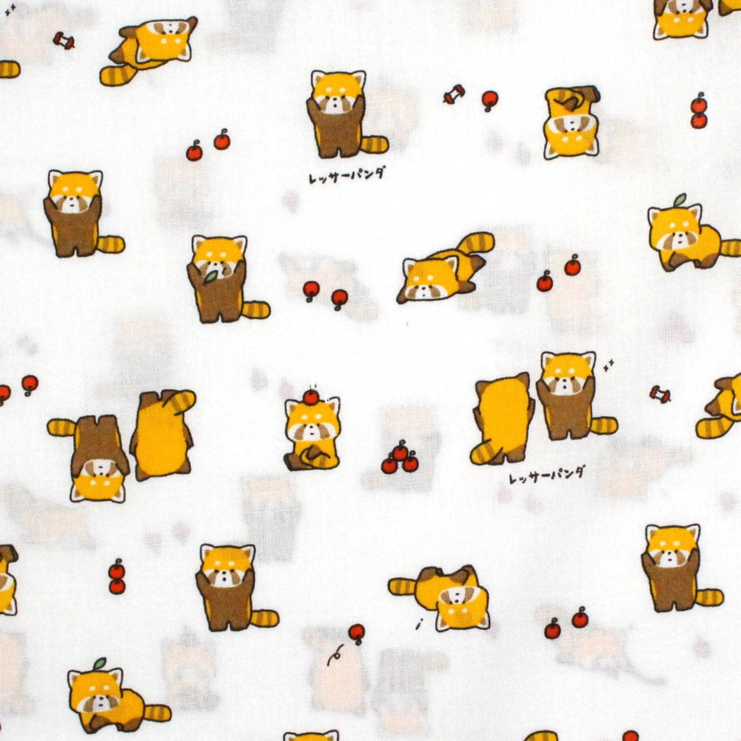 Cotton - Cute Lesser Panda Fabric White Cotton