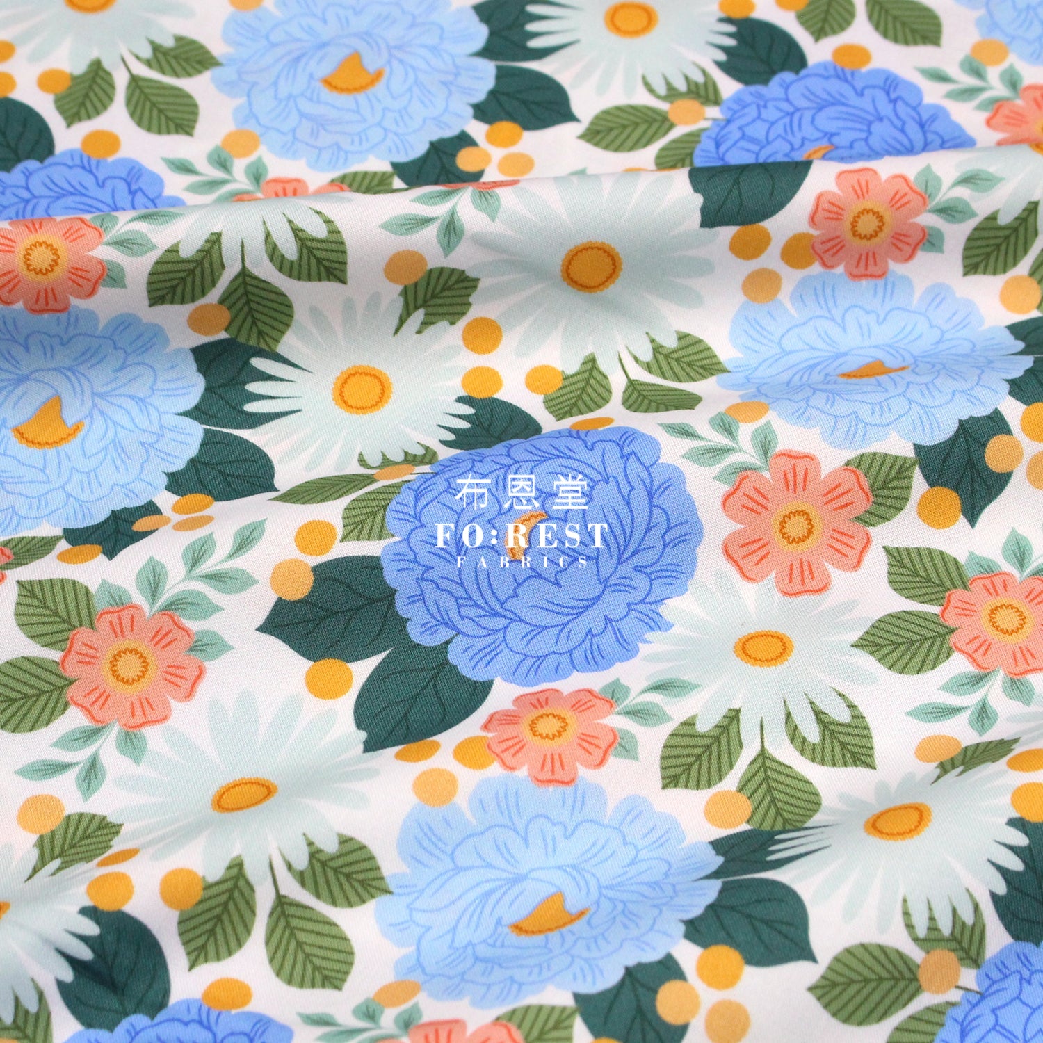 Cotton - Floral Daydream Blue Metallic Fabric
