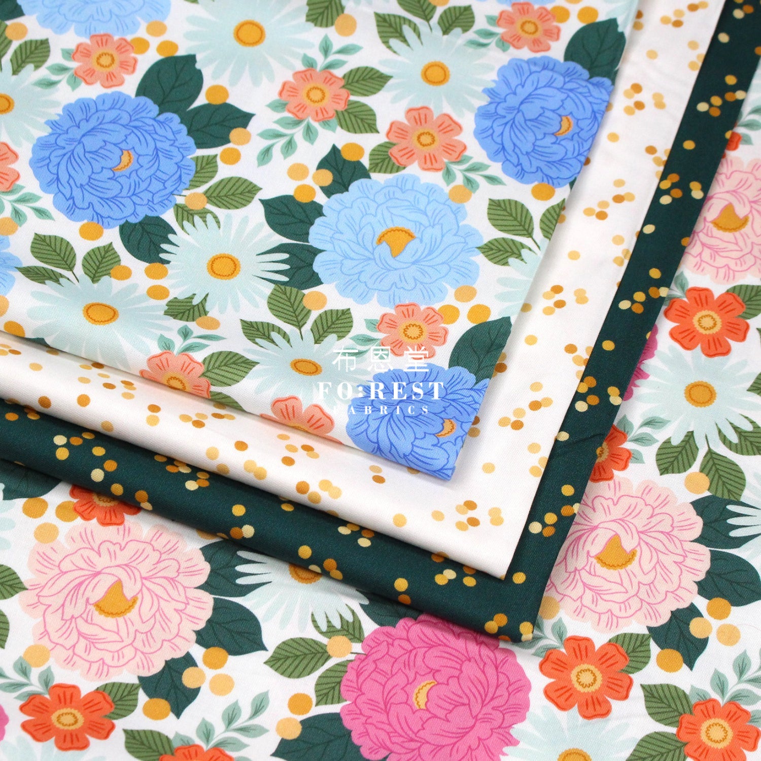 Cotton - Floral Daydream Blue Metallic Fabric