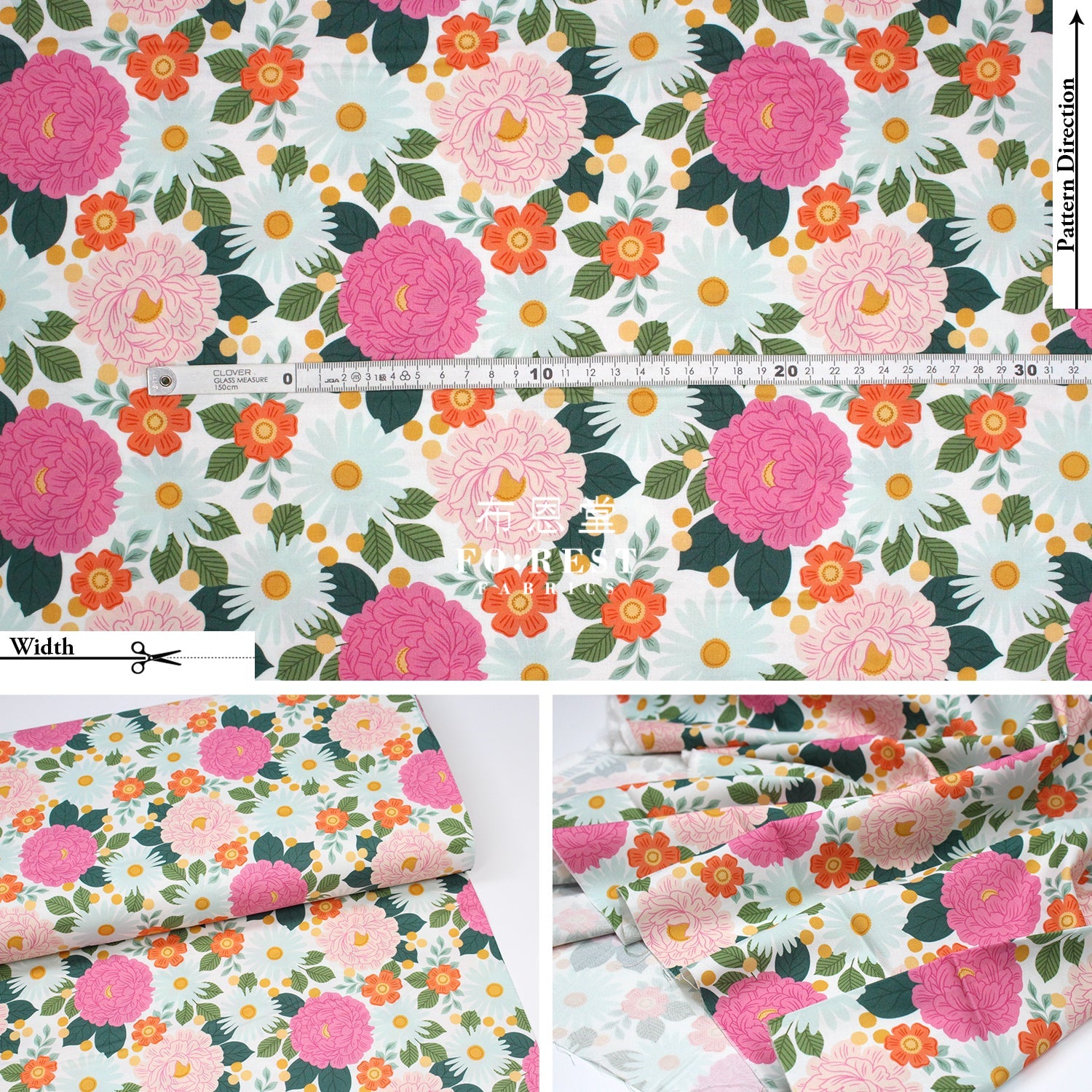 Cotton - Floral Daydream Pink Metallic Fabric