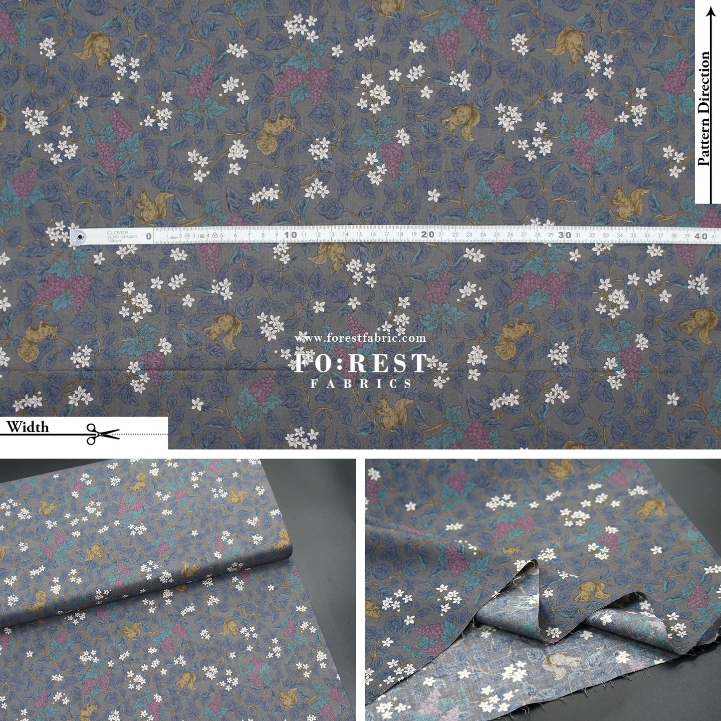 cotton - Flowers Squirrel fabric Charcoal Black - FO:REST Fabric 布恩堂Liberty fabrictana lawnjapanese fabricykk zipper