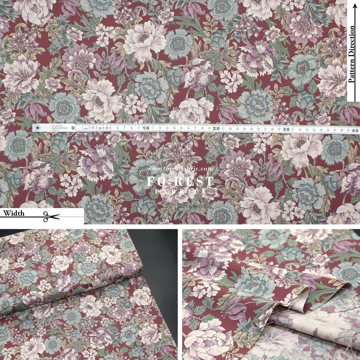 cotton - Gentle Flowers fabric Mauve - FO:REST Fabric 布恩堂Liberty fabrictana lawnjapanese fabricykk zipper