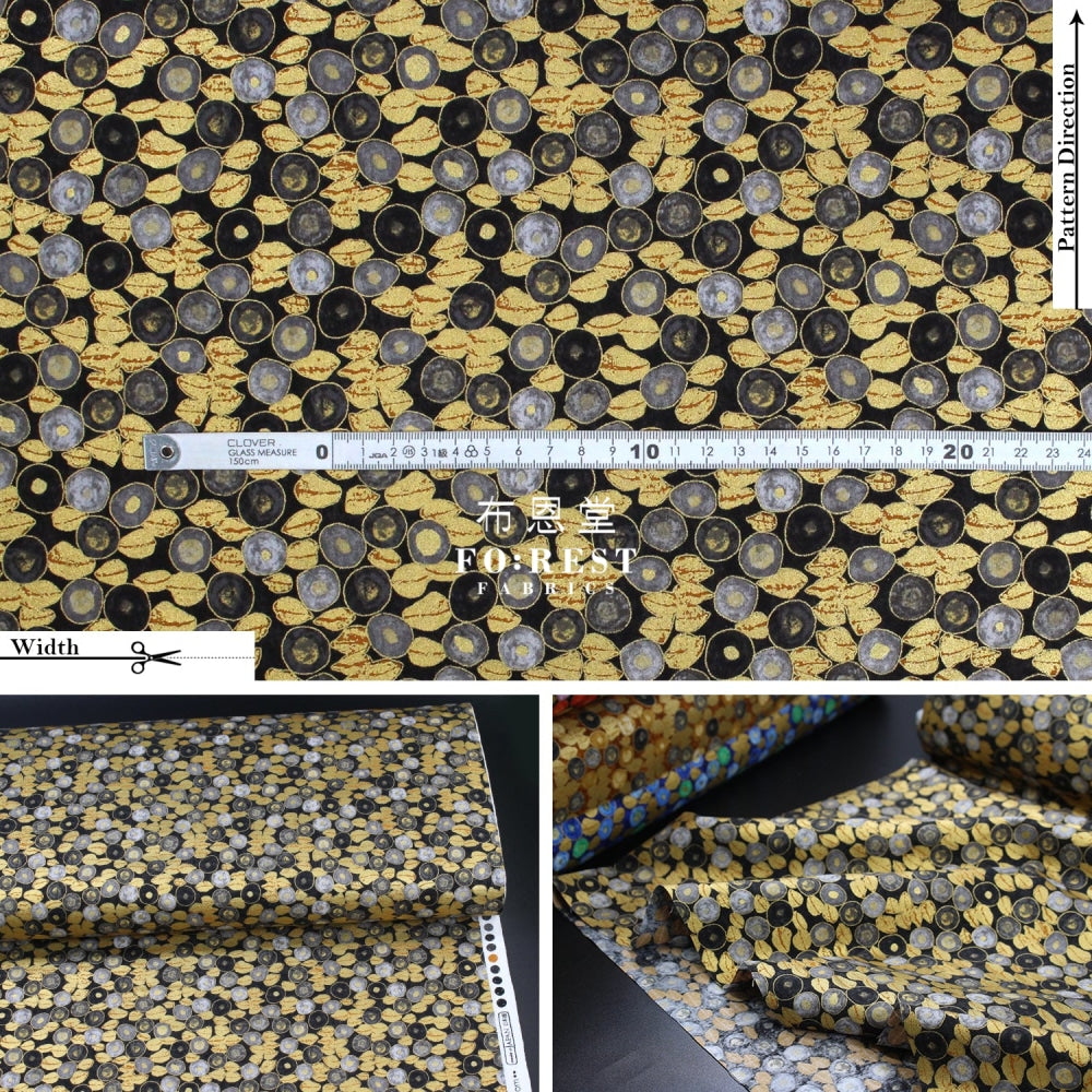 Cotton - Gustav Klimt Jewel Leaf Metallic Fabric Black