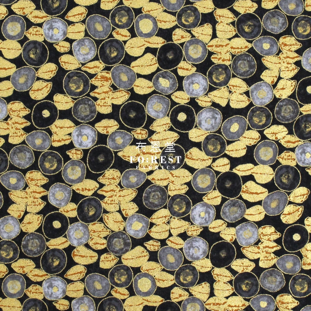 Cotton - Gustav Klimt Jewel Leaf Metallic Fabric Black