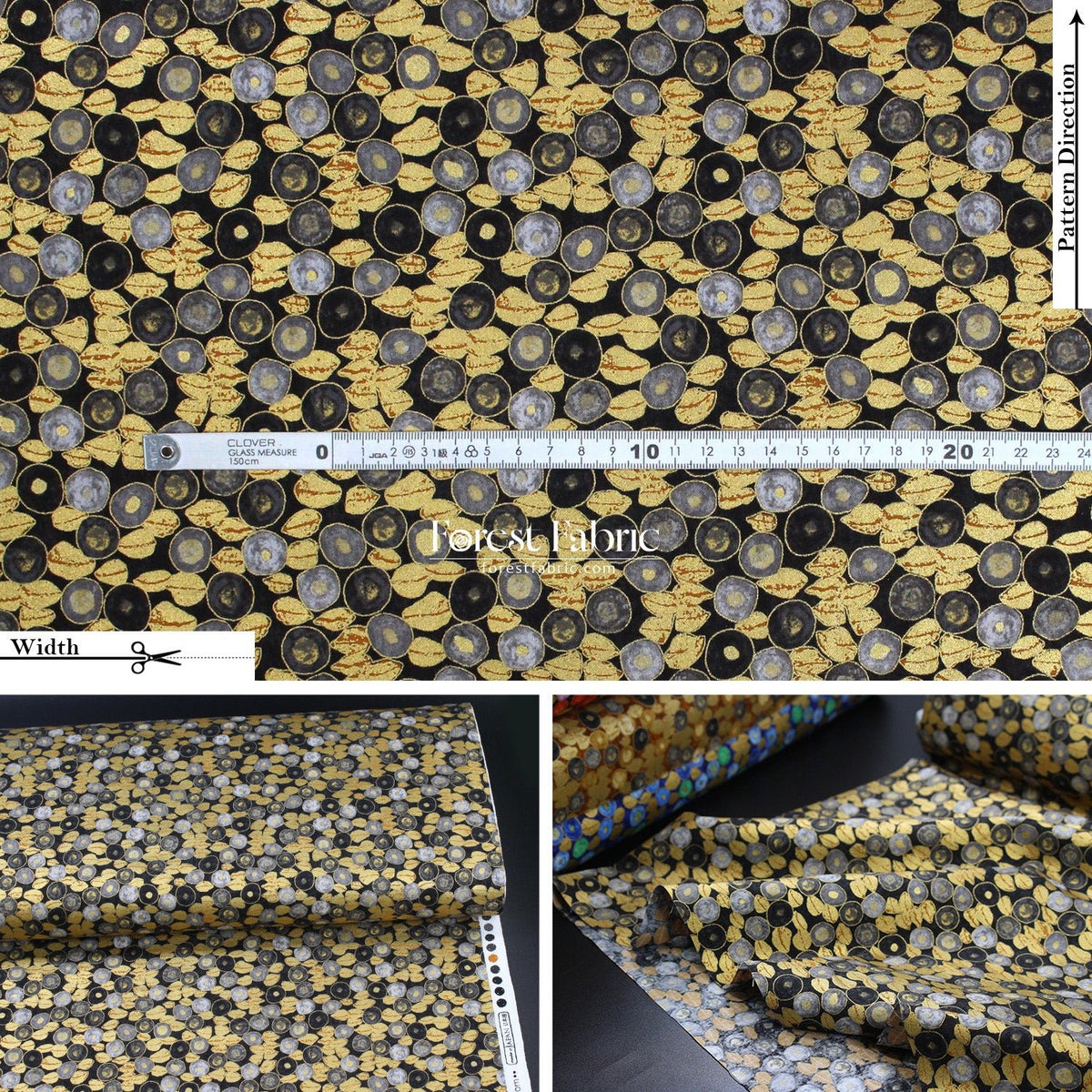 cotton - Gustav Klimt Jewel Leaf Metallic fabric Black - FO:REST Fabric 布恩堂Liberty fabrictana lawnjapanese fabricykk zipper