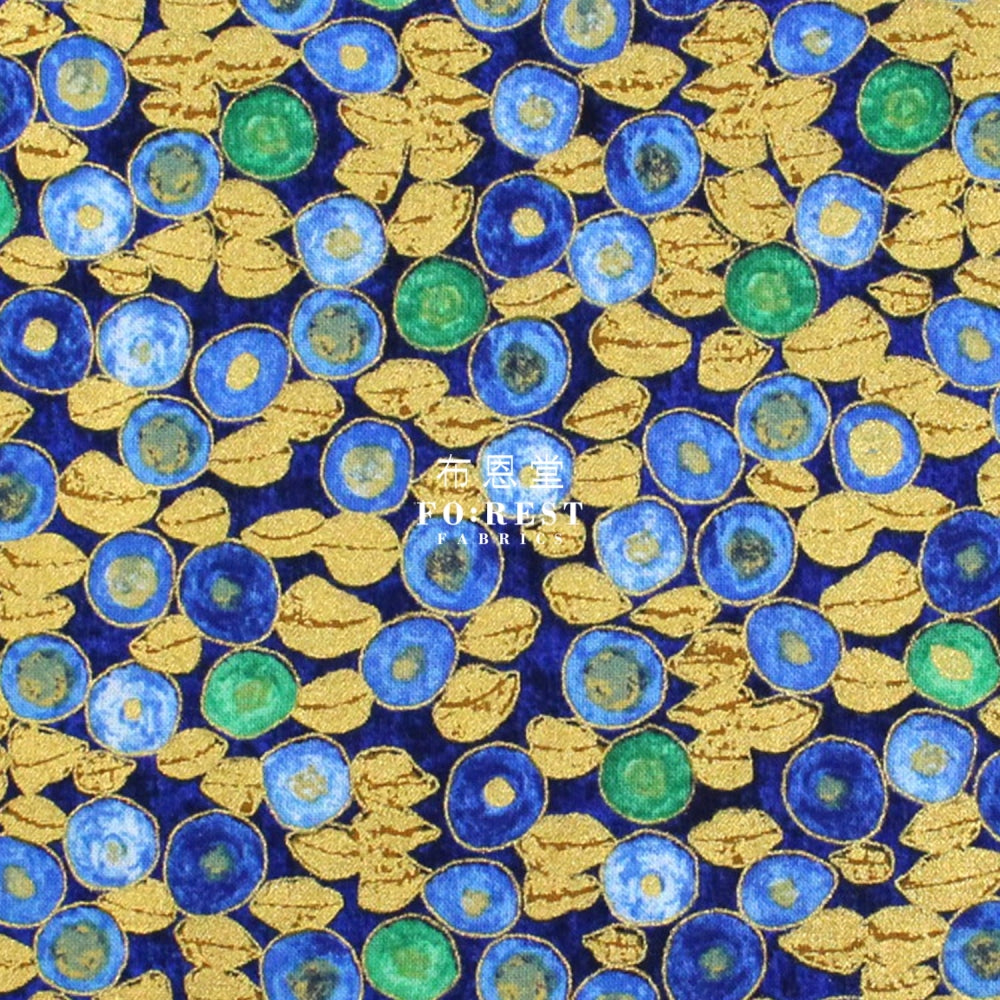 Cotton - Gustav Klimt Jewel Leaf Metallic Fabric Blue